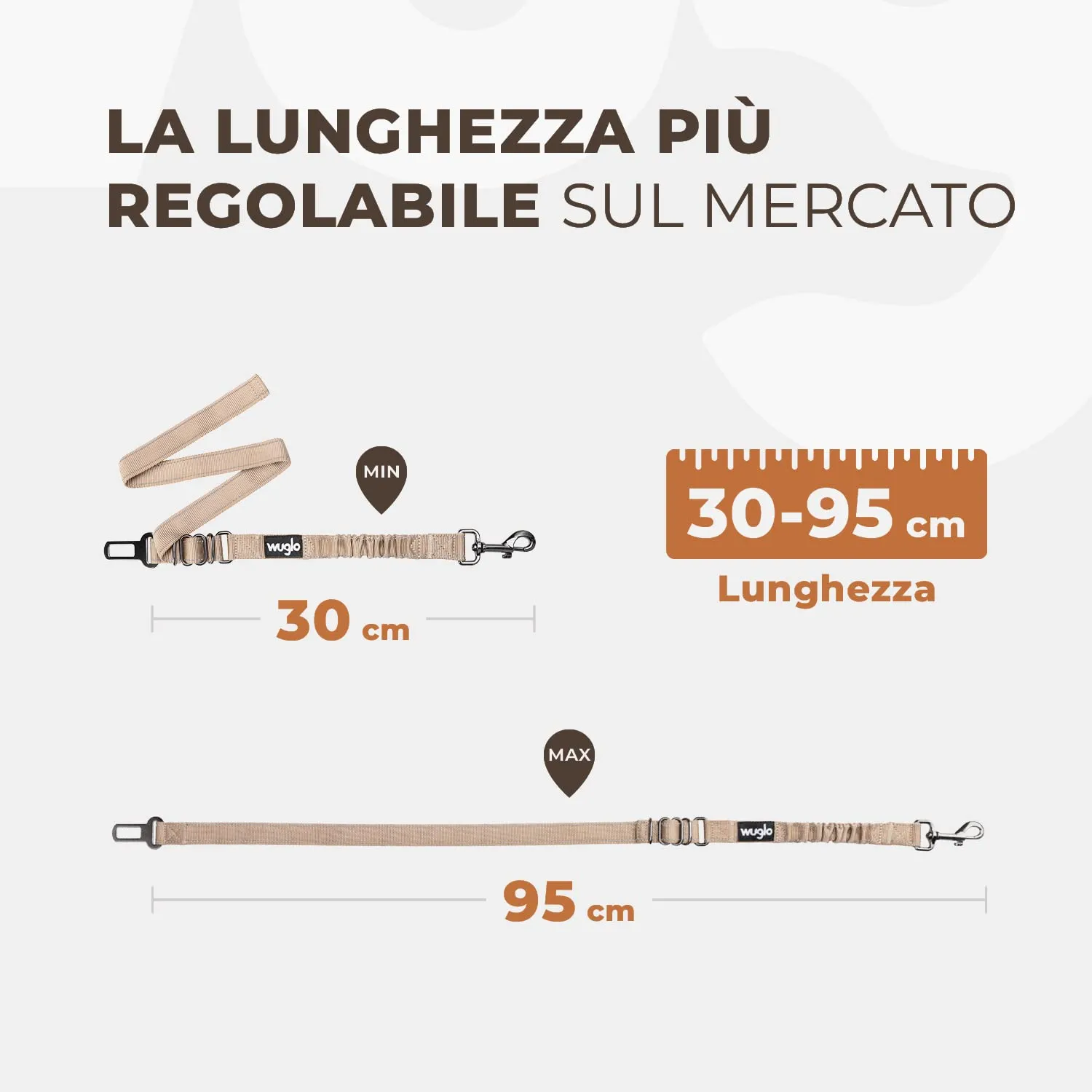 WUGLO Cintura Sicurezza Cani Auto | Lunghezza Regolabile da 30 a 95 cm - immagine 3