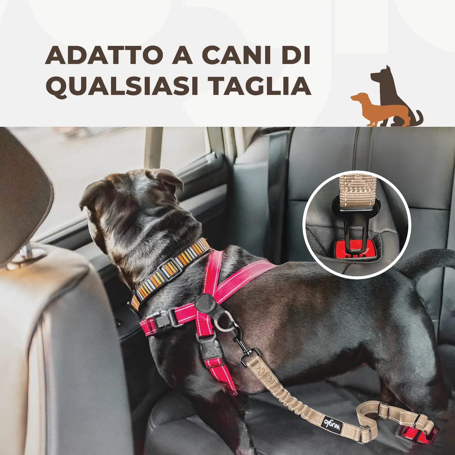 WUGLO Cintura Sicurezza Cani Auto | Lunghezza Regolabile da 30 a 95 cm - immagine 4