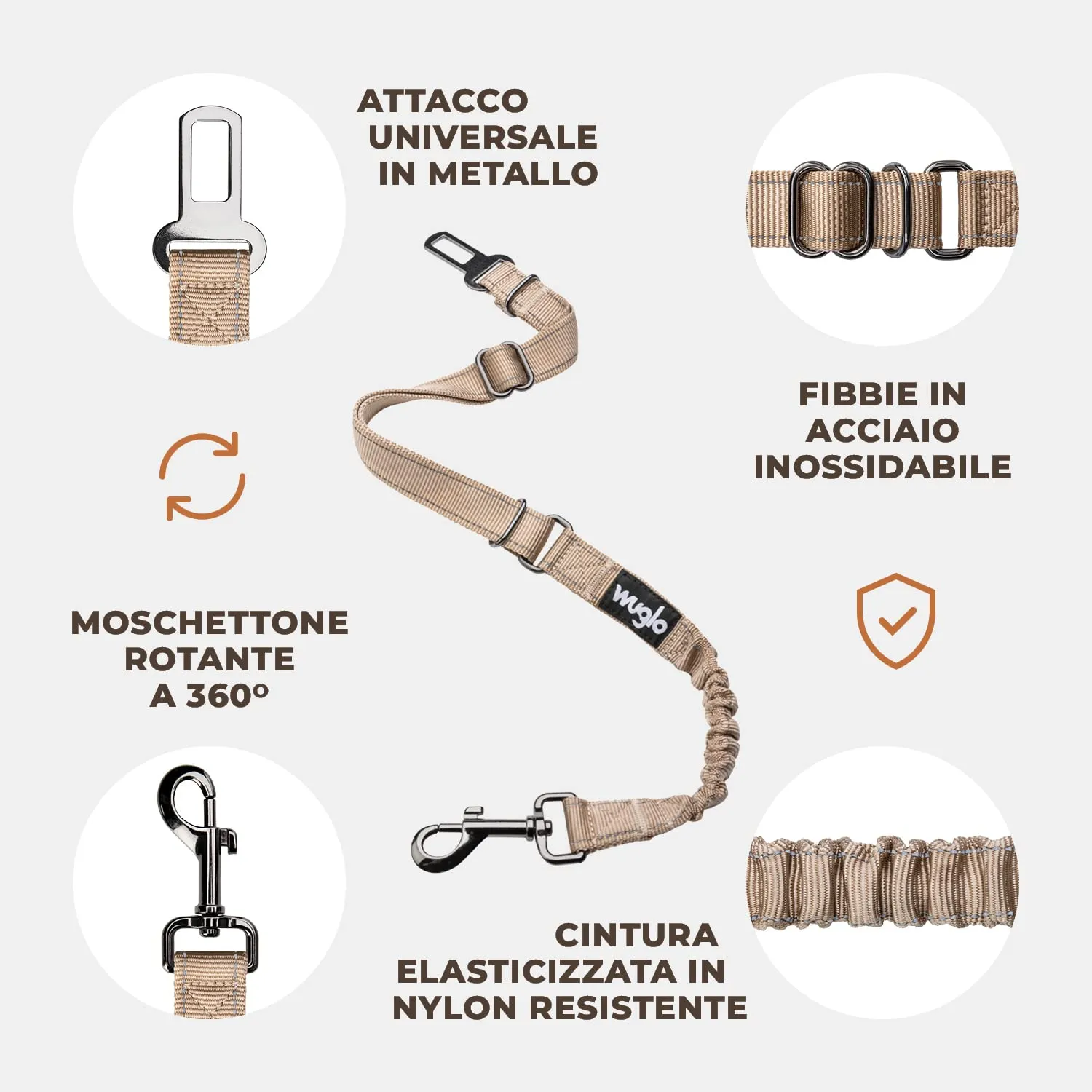 WUGLO Cintura Sicurezza Cani Auto | Lunghezza Regolabile da 30 a 95 cm - immagine 5
