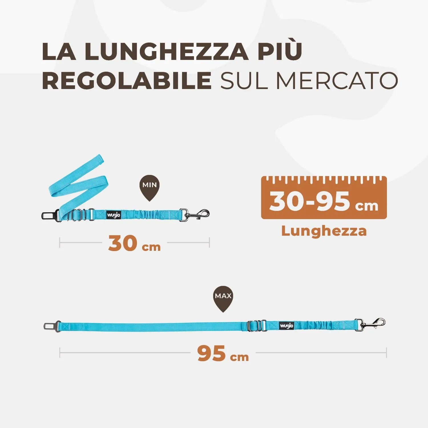 WUGLO Cintura Sicurezza Cani Auto | Lunghezza Regolabile da 30 a 95 cm - immagine 3