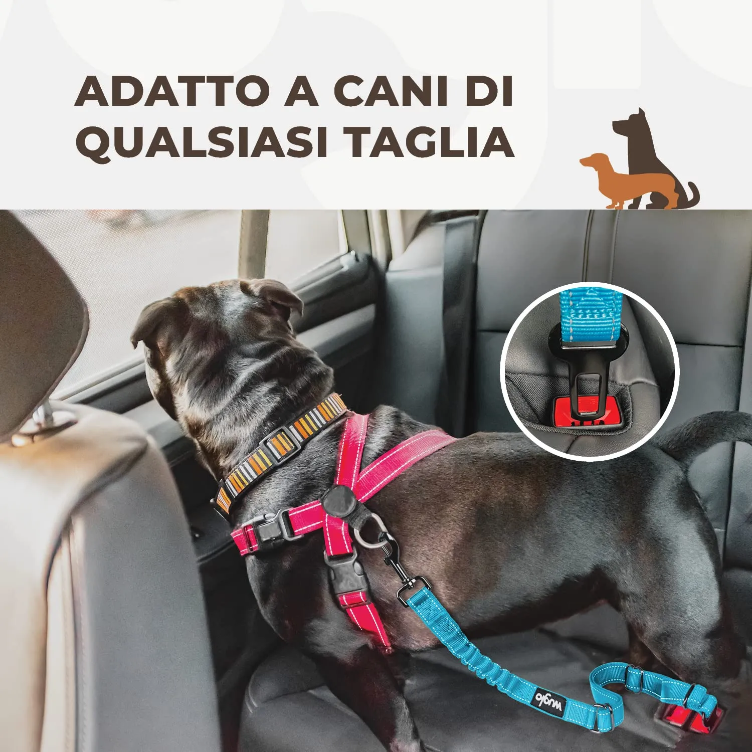 WUGLO Cintura Sicurezza Cani Auto | Lunghezza Regolabile da 30 a 95 cm - immagine 4