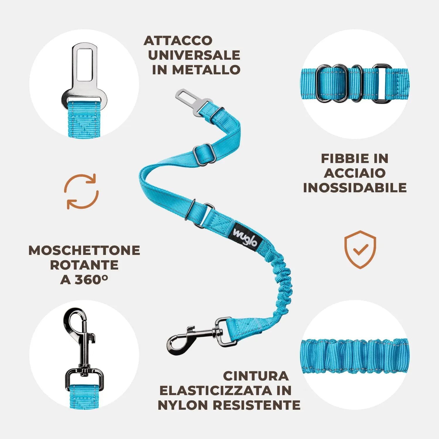 WUGLO Cintura Sicurezza Cani Auto | Lunghezza Regolabile da 30 a 95 cm - immagine 5