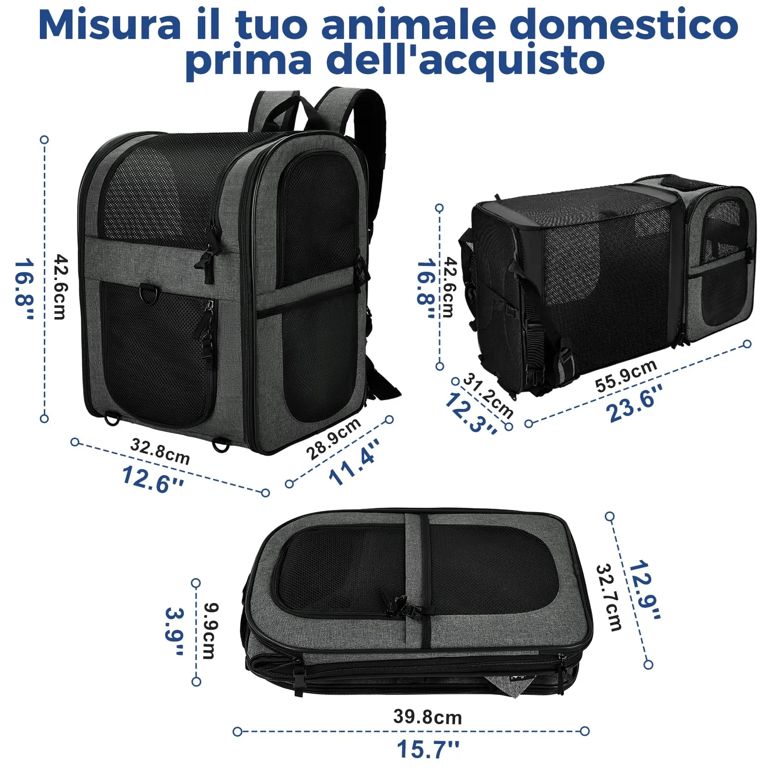 APOLLO WALKER zaino Per Cani e Gatti Per Animali di Taglia Grande/Piccola (2-15 kg) - Borsa Imbottita con Supporto per la Schiena,Zaino Porta Cane in reteTraspirante, per Escursionismo(Grigio esteso) - immagine 2