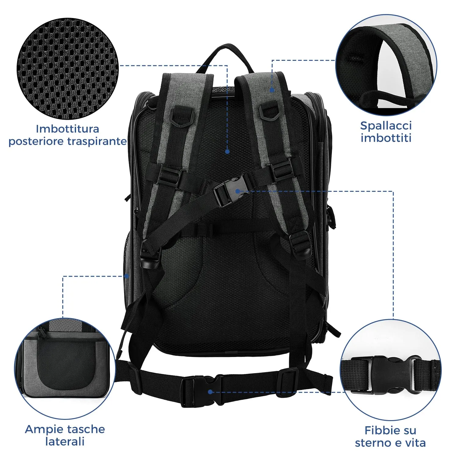 APOLLO WALKER zaino Per Cani e Gatti Per Animali di Taglia Grande/Piccola (2-15 kg) - Borsa Imbottita con Supporto per la Schiena,Zaino Porta Cane in reteTraspirante, per Escursionismo(Grigio esteso) - immagine 5