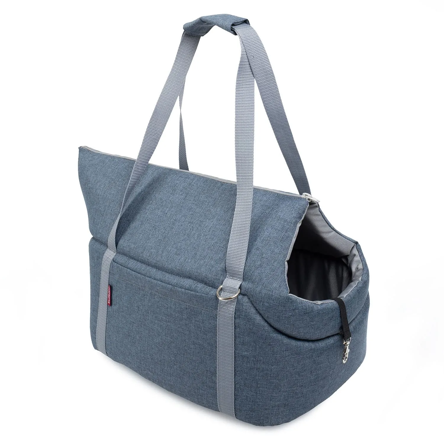 Borsa per il trasporto per cani e gatti | Borsa a tracolla per animali domestici con elastico con moschettone | fino a 15 kg | Materiale: poliestere | Taglia: L | Finto denim - immagine 1