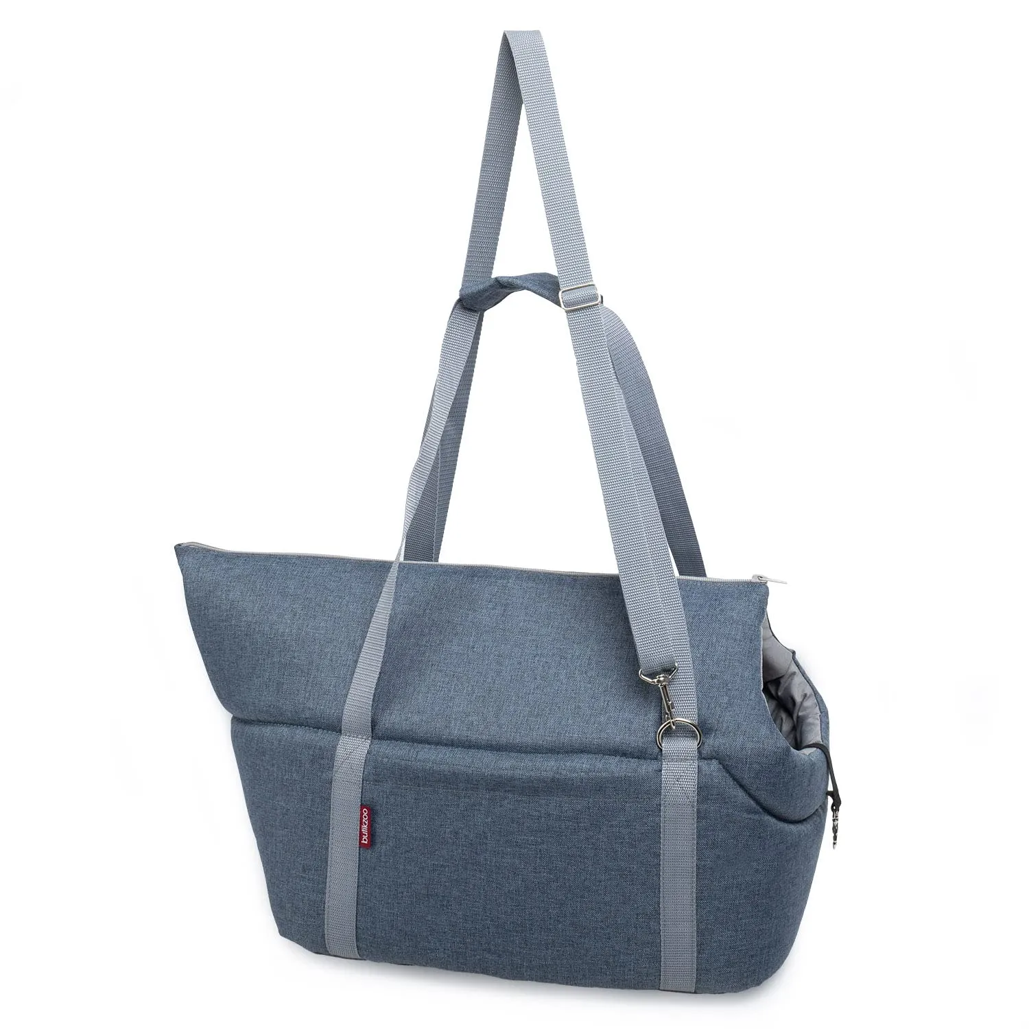 Borsa per il trasporto per cani e gatti | Borsa a tracolla per animali domestici con elastico con moschettone | fino a 15 kg | Materiale: poliestere | Taglia: L | Finto denim - immagine 3