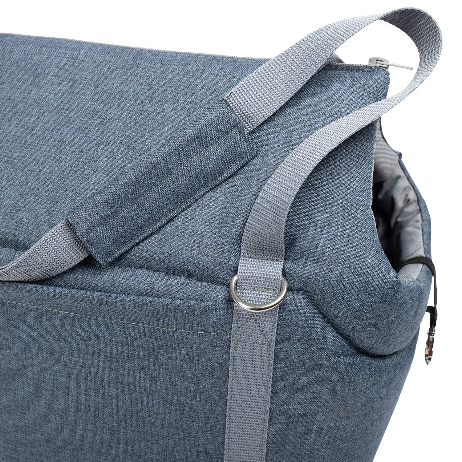 Borsa per il trasporto per cani e gatti | Borsa a tracolla per animali domestici con elastico con moschettone | fino a 15 kg | Materiale: poliestere | Taglia: L | Finto denim - immagine 4