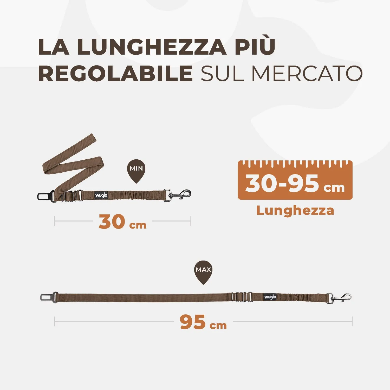 WUGLO Cintura Sicurezza Cani Auto | Lunghezza Regolabile da 30 a 95 cm - immagine 3