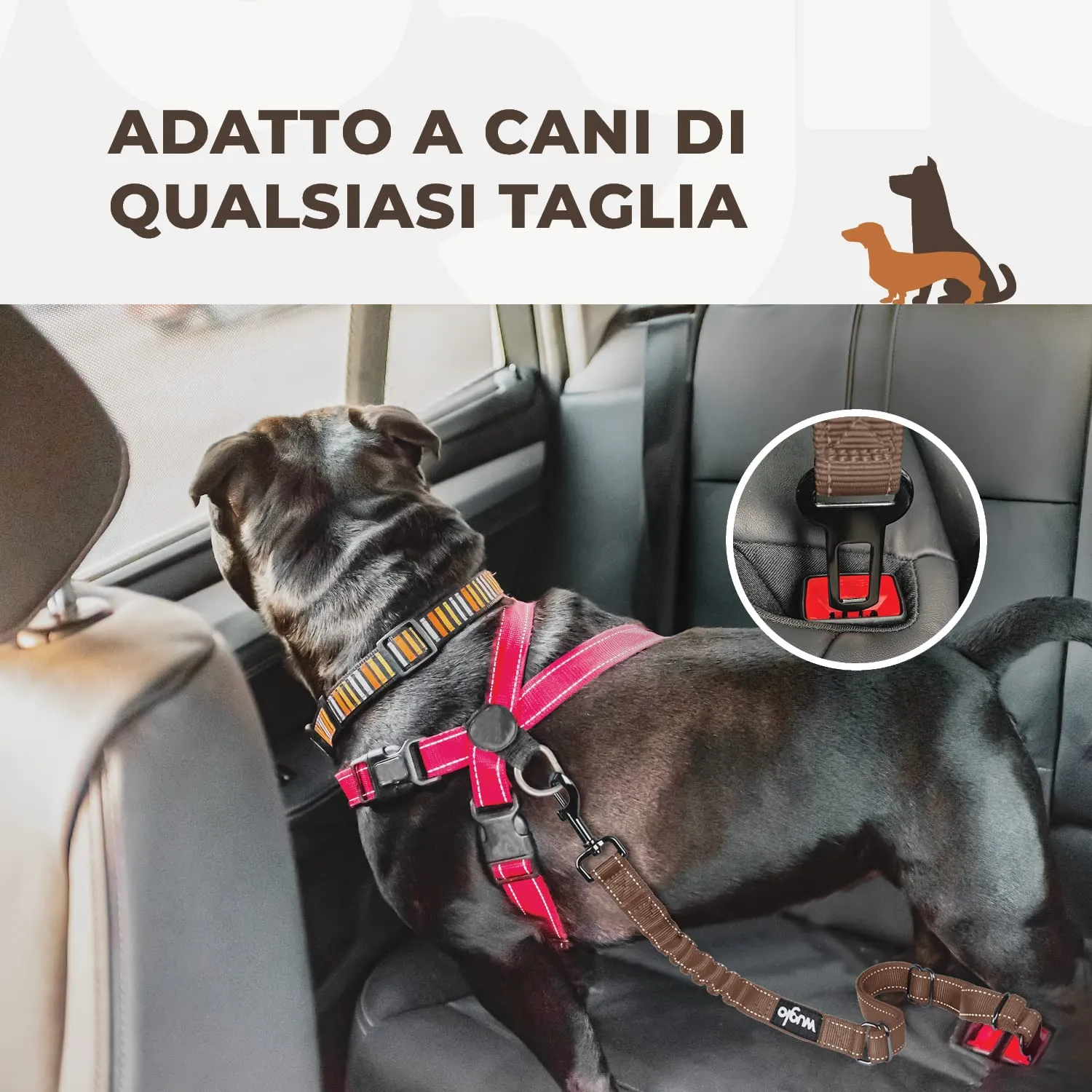 WUGLO Cintura Sicurezza Cani Auto | Lunghezza Regolabile da 30 a 95 cm - immagine 4