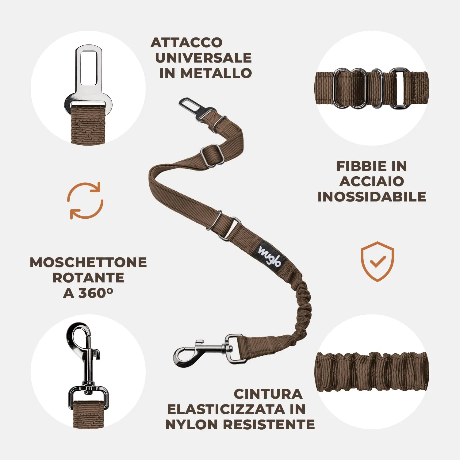 WUGLO Cintura Sicurezza Cani Auto | Lunghezza Regolabile da 30 a 95 cm - immagine 5