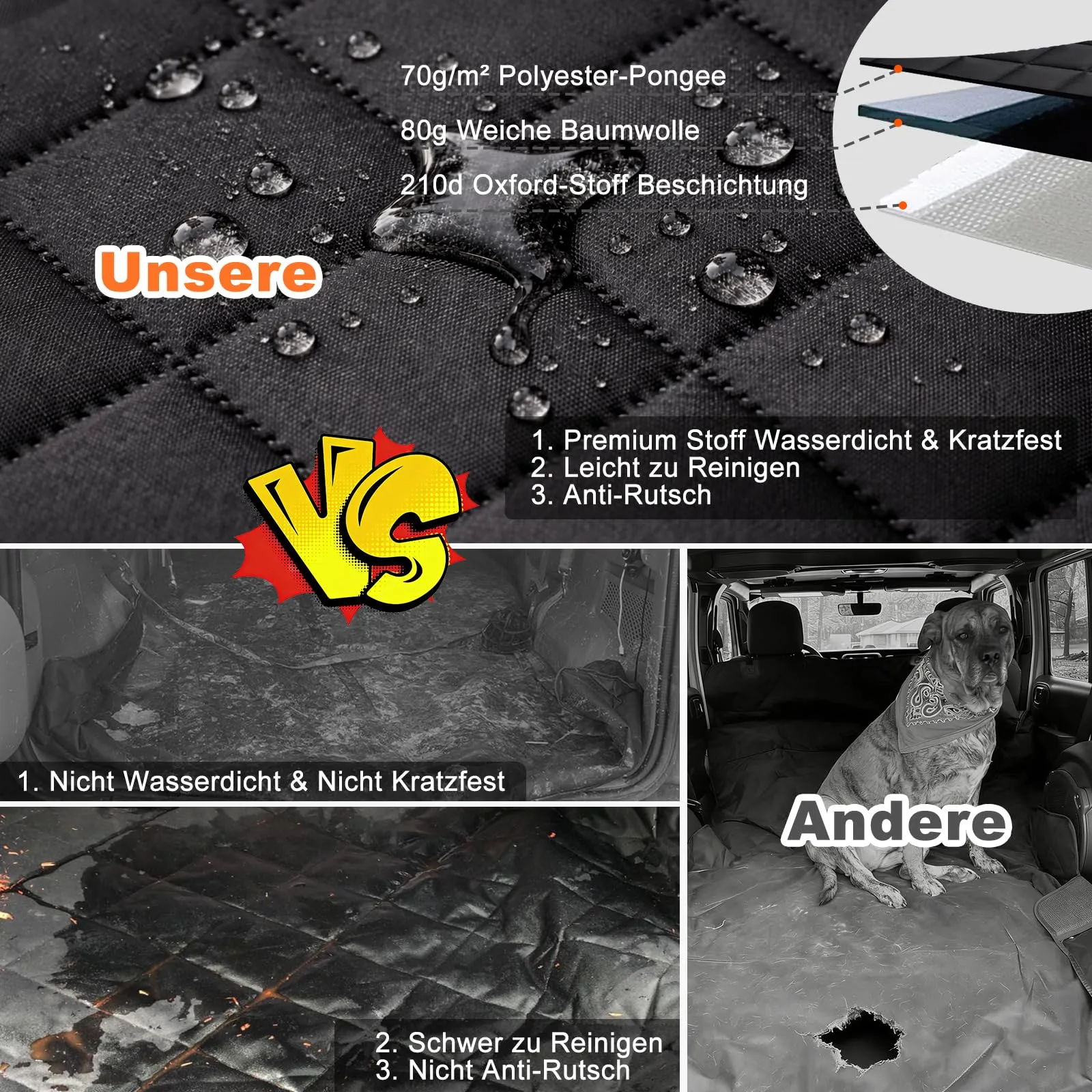 JOEJOY Telo Auto per Cani con Protezione Laterale e Paraurti, Telo Macchina per Cani Universale Antiscivolo Resistente ai Graffi per Station Wagon, Furgoni e SUV - immagine 6