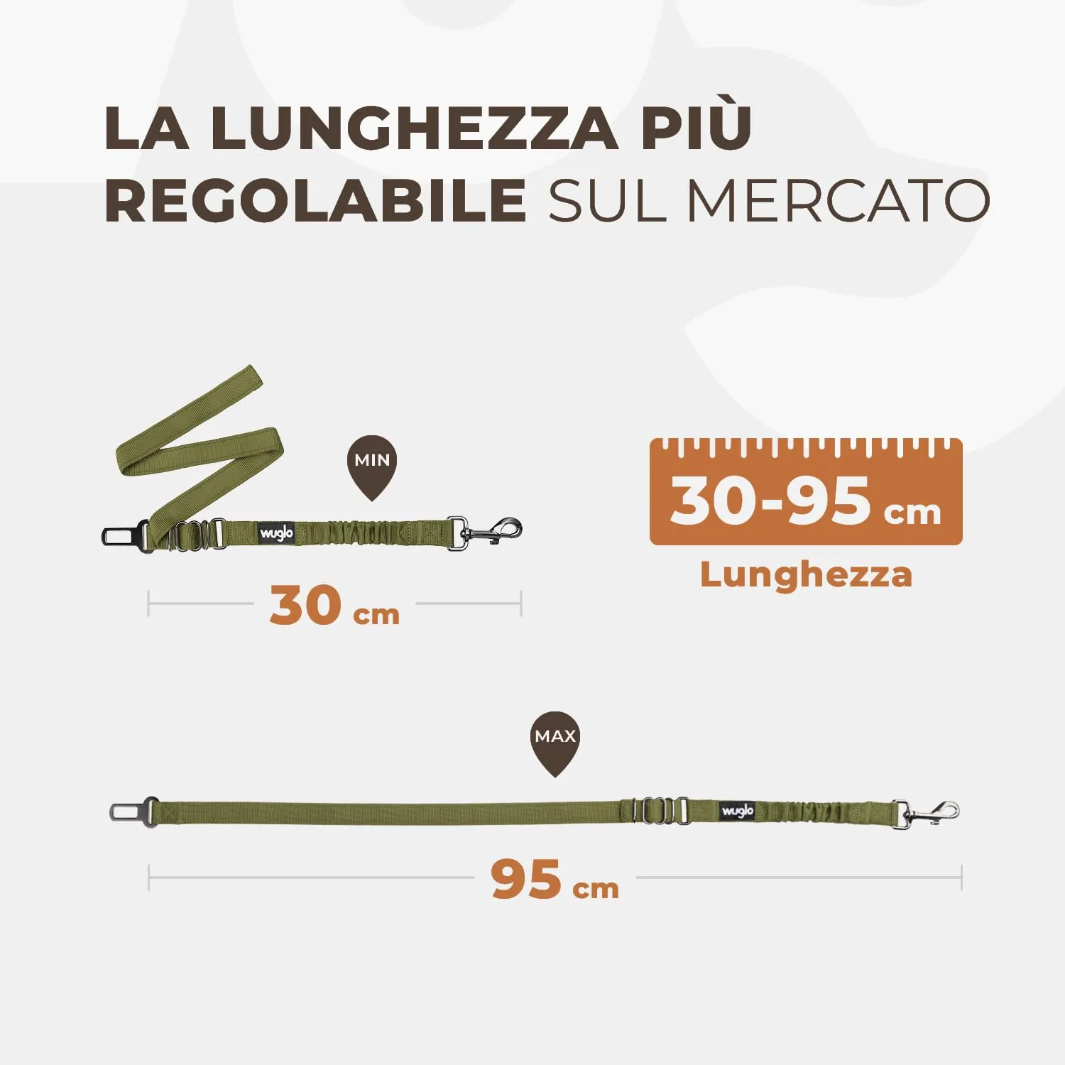 WUGLO Cintura Sicurezza Cani Auto | Lunghezza Regolabile da 30 a 95 cm - immagine 3