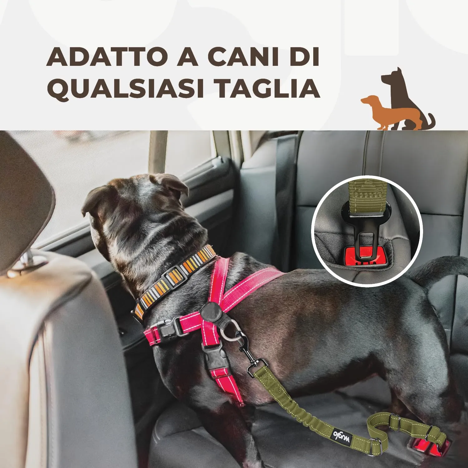 WUGLO Cintura Sicurezza Cani Auto | Lunghezza Regolabile da 30 a 95 cm - immagine 4