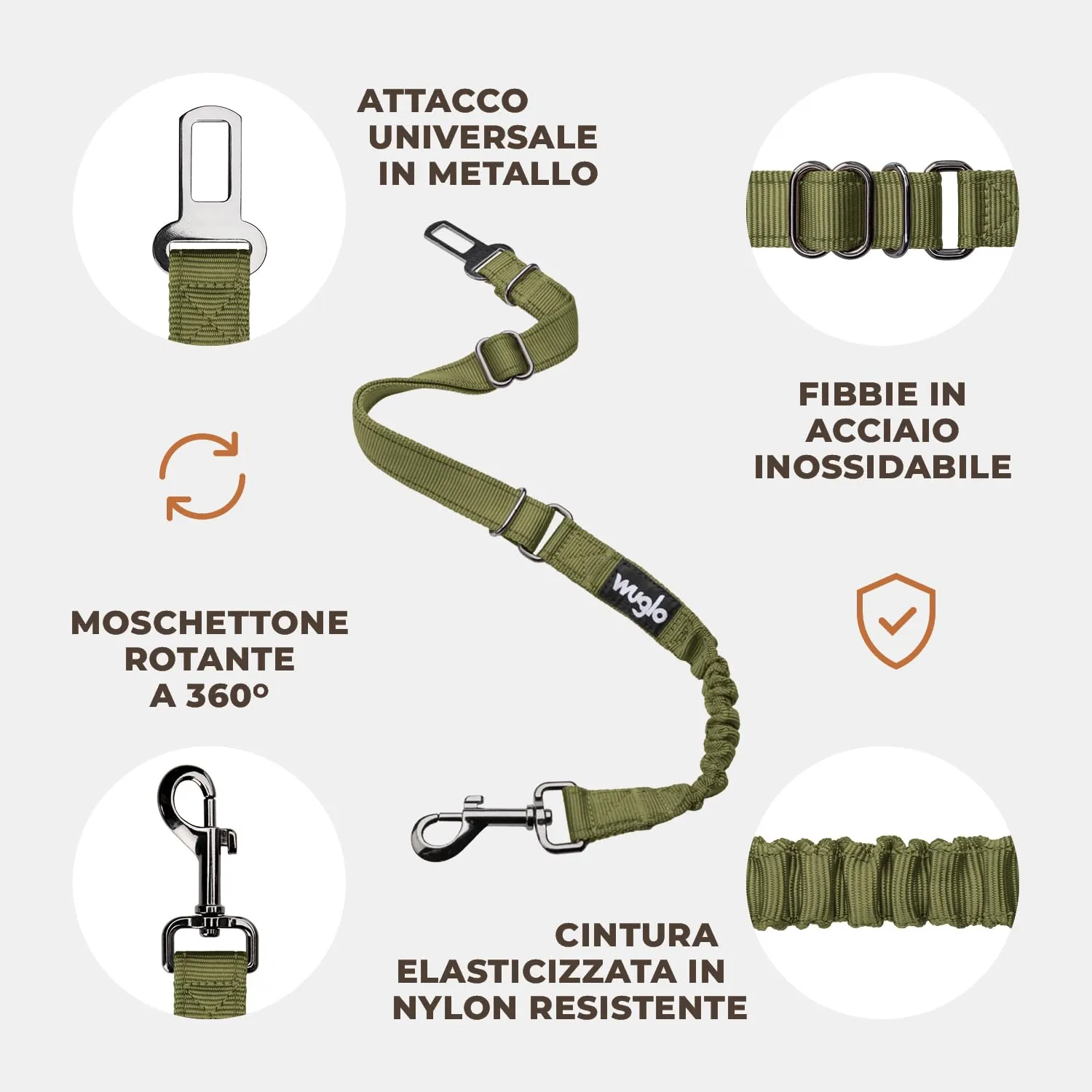 WUGLO Cintura Sicurezza Cani Auto | Lunghezza Regolabile da 30 a 95 cm - immagine 5