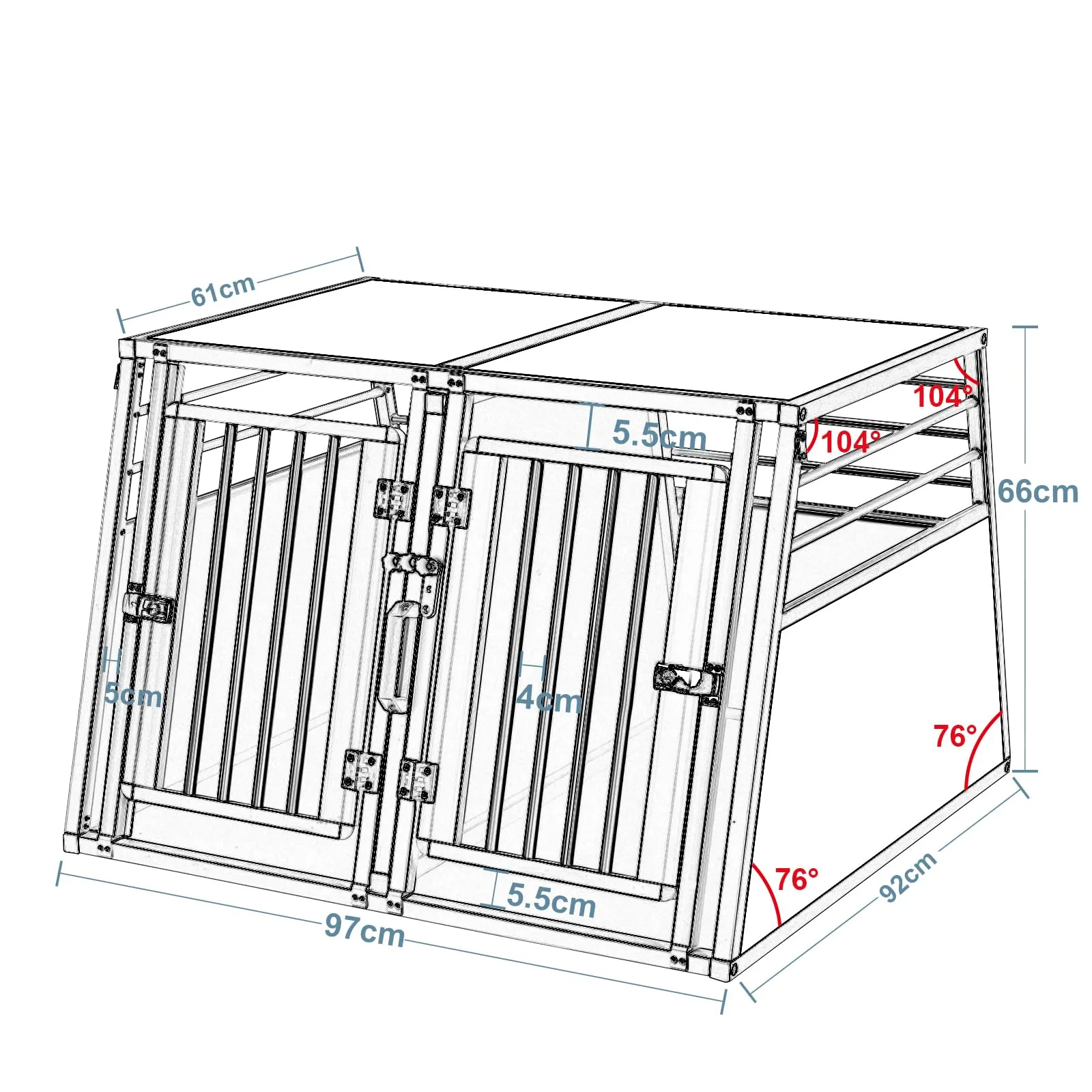 EUGAD Trasportino Doppio per Cani Auto, Kennel Cane Grande 97x92x66cm - immagine 3