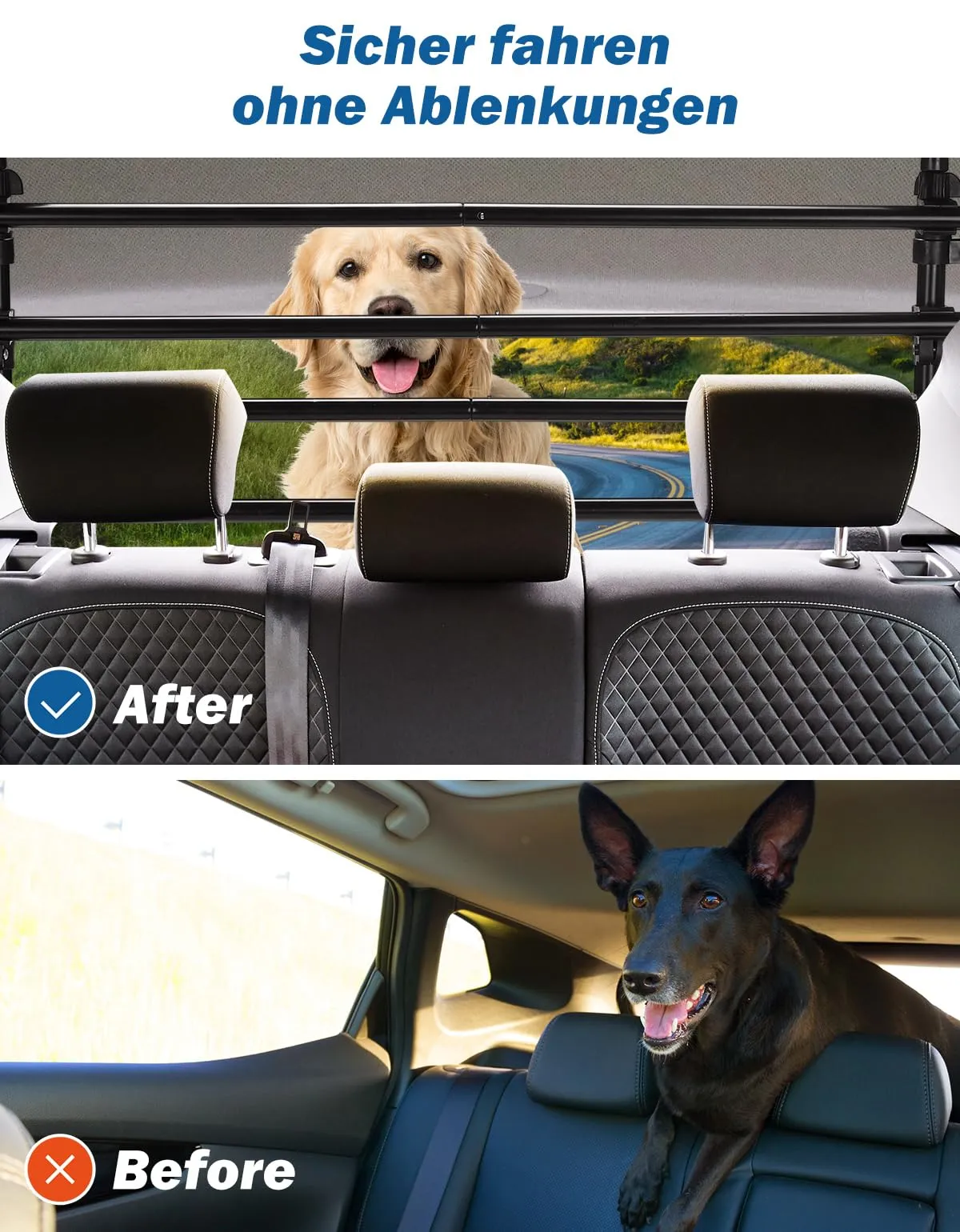 JOYTUTUS Divisori Auto per Cani, Barriere Cani per Veicoli, Griglia Protettiva Protezione per Auto Protezione per Alluminio Divisorio per Bagagli Griglia Universale per Bagagliaio - immagine 2