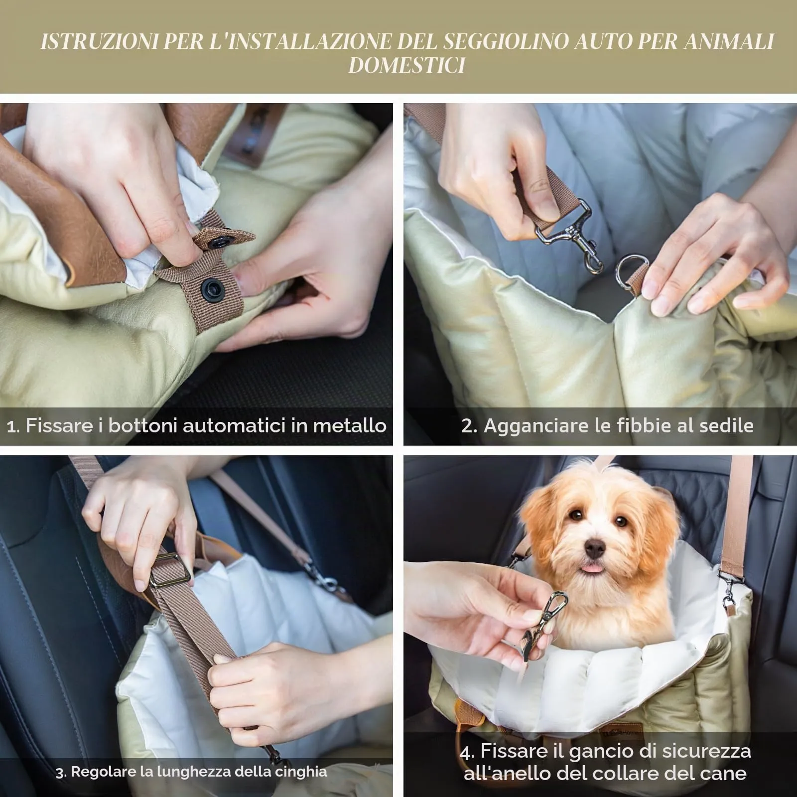 Cleva Home Seggiolino auto per cani di piccola taglia, trasportino da viaggio e lettino per animali domestici, sedile antiscivolo per cani fino a 4,5 kg, borsa alla moda per interni ed esterni - immagine 5