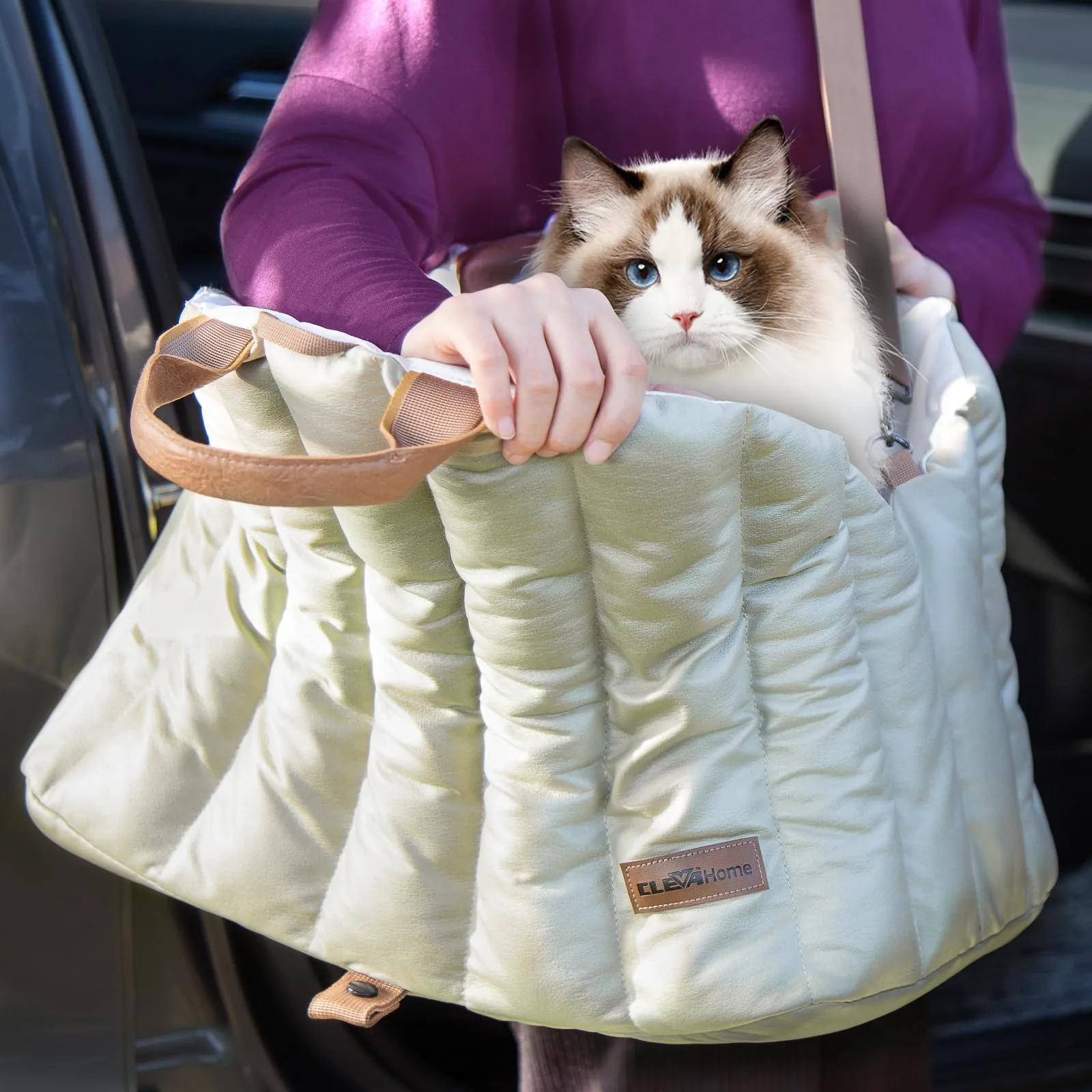 Cleva Home Seggiolino auto per cani di piccola taglia, trasportino da viaggio e lettino per animali domestici, sedile antiscivolo per cani fino a 4,5 kg, borsa alla moda per interni ed esterni - immagine 6