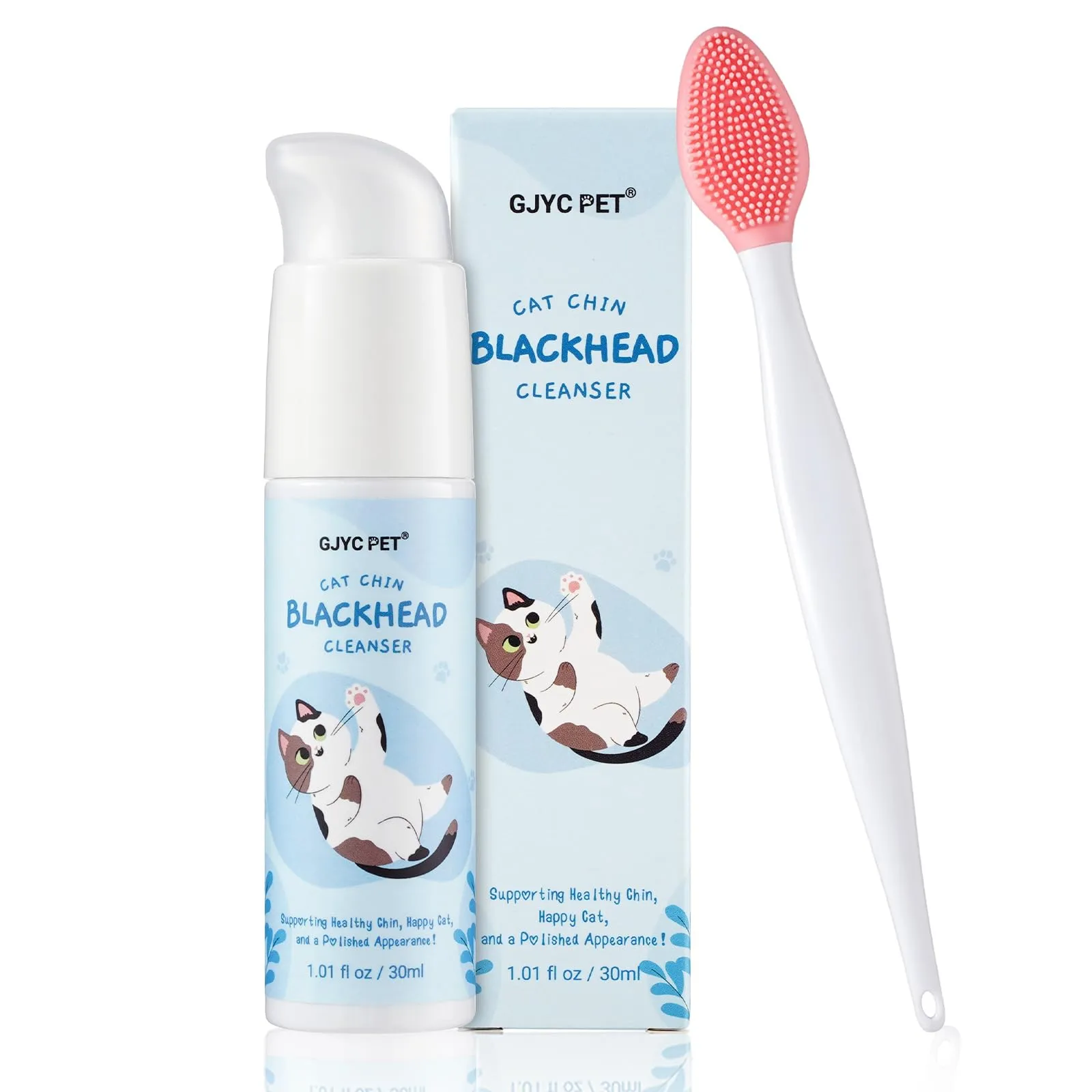 GJYC PET Kit per la Cura dell'Acne del Mento del Gatto - Lozione Detergente per l'Acne del Gatto 30ml con Spazzola per la Pulizia dell'Acne, Rimuove Delicatamente i Punti Neri Causati da Diete Non - immagine 1
