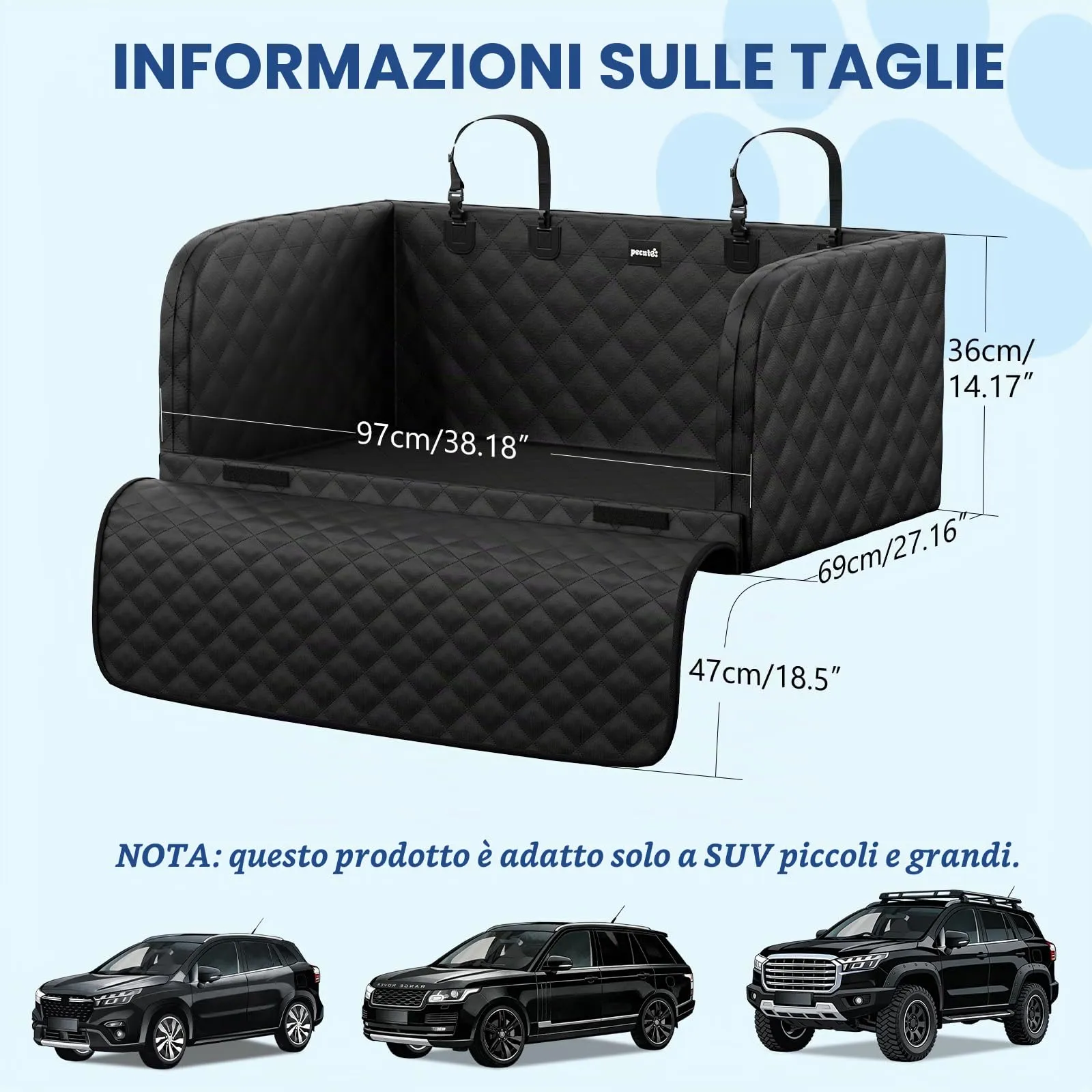 Pecute Telo Auto per Cani Protezione Bagagliaio Copertura, Protezione anticollisione in spugna, Telo Cane Auto Bagagliaio per SUV - immagine 7