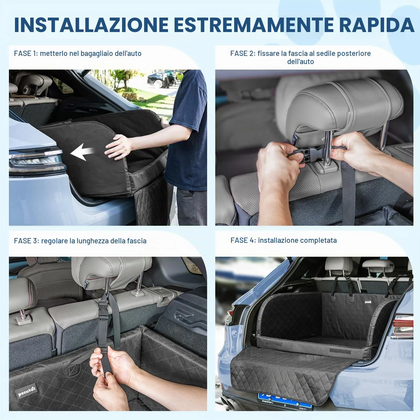 Pecute Telo Auto per Cani Protezione Bagagliaio Copertura, Protezione anticollisione in spugna, Telo Cane Auto Bagagliaio per SUV - immagine 8
