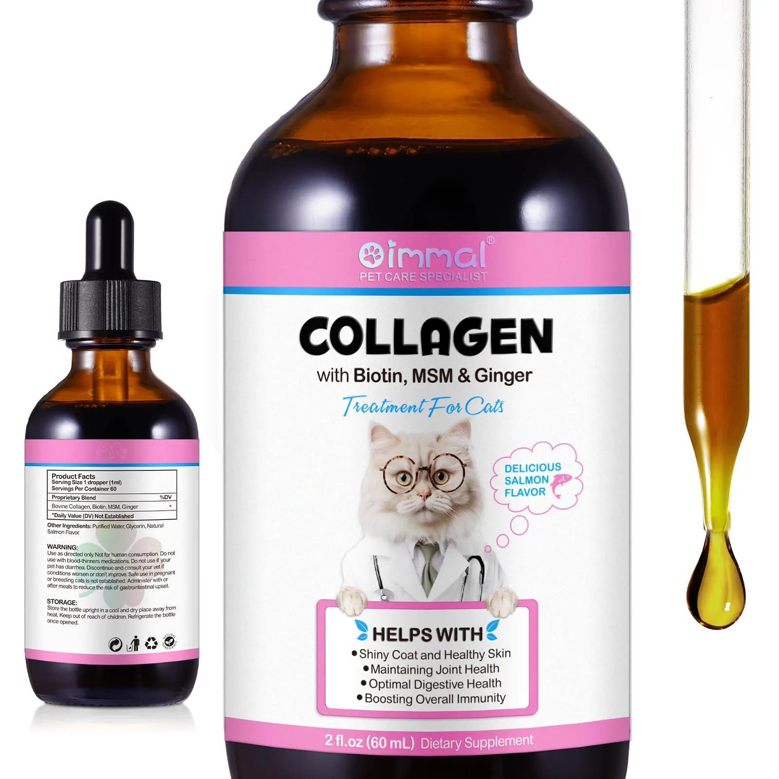 Collagene per gatti, integratore di collagene per pelle e pelliccia, sollievo dal prurito, gocce di collagene quotidiane, supporta le articolazioni e il sistema digestivo, 60 ml - immagine 1