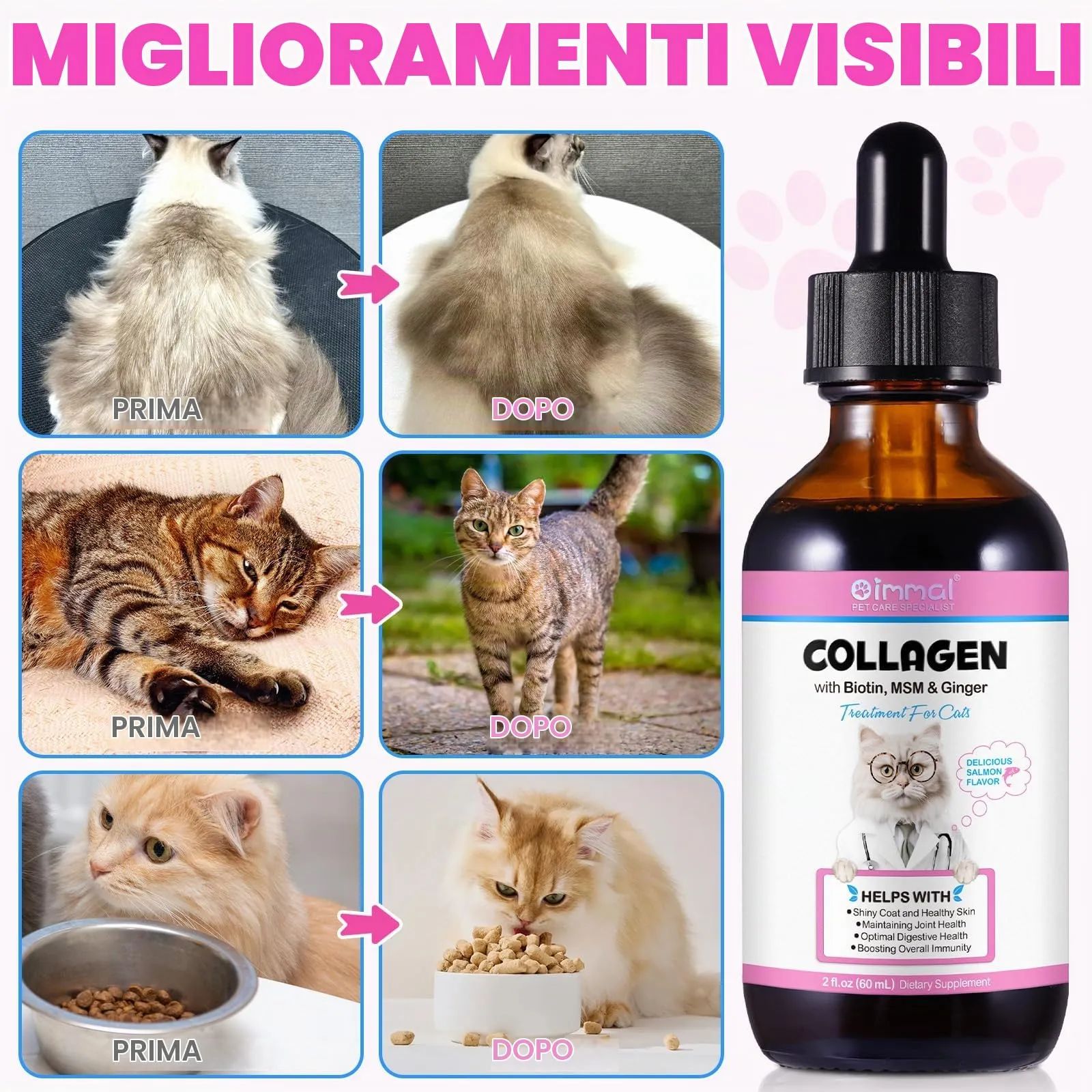 Collagene per gatti, integratore di collagene per pelle e pelliccia, sollievo dal prurito, gocce di collagene quotidiane, supporta le articolazioni e il sistema digestivo, 60 ml - immagine 5