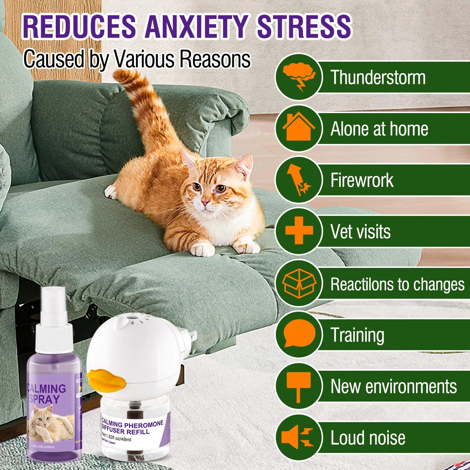 DOGGYZSTYLE Cat Calming Pheromone Diffuser And Spray,Set di diffusori per Gatti con feromoni per Gatti,Spray calmante per Gatti,allevia Lo Stress da ansia - immagine 3