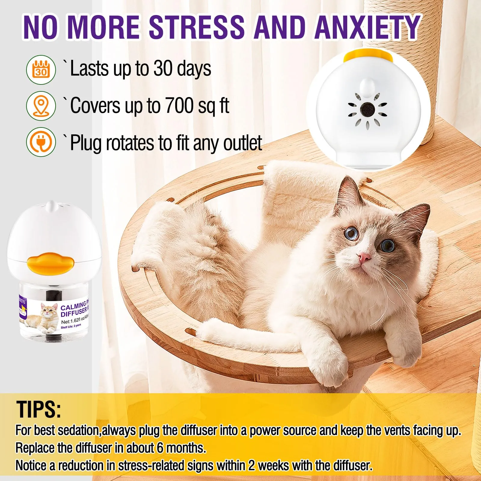 DOGGYZSTYLE Cat Calming Pheromone Diffuser And Spray,Set di diffusori per Gatti con feromoni per Gatti,Spray calmante per Gatti,allevia Lo Stress da ansia - immagine 4