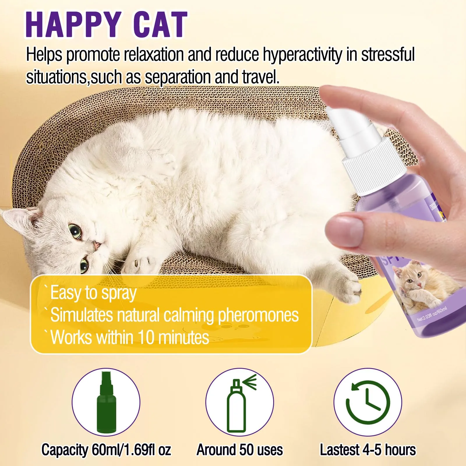 DOGGYZSTYLE Cat Calming Pheromone Diffuser And Spray,Set di diffusori per Gatti con feromoni per Gatti,Spray calmante per Gatti,allevia Lo Stress da ansia - immagine 5