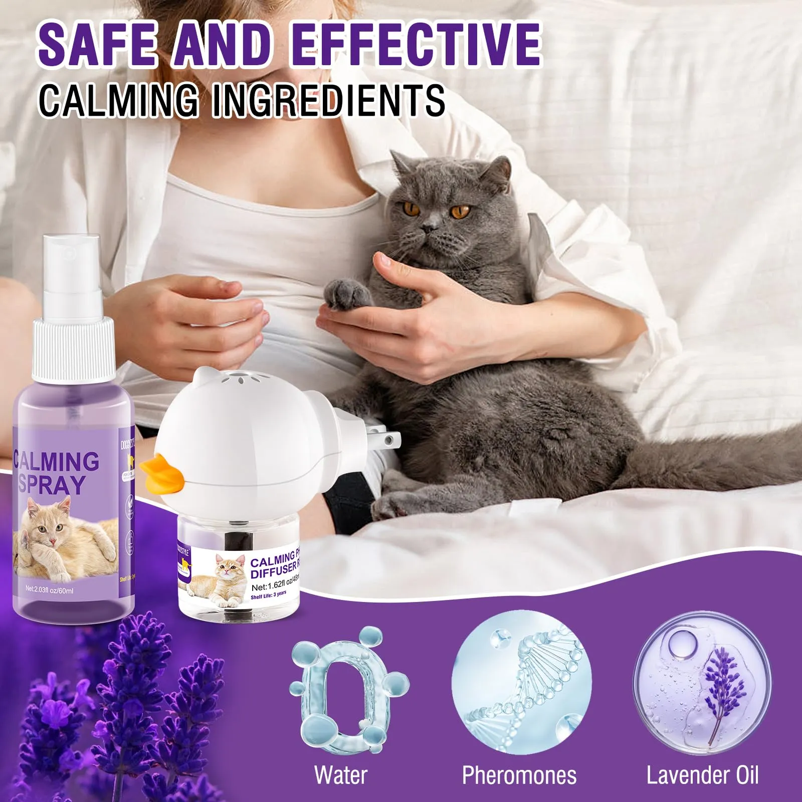 DOGGYZSTYLE Cat Calming Pheromone Diffuser And Spray,Set di diffusori per Gatti con feromoni per Gatti,Spray calmante per Gatti,allevia Lo Stress da ansia - immagine 7