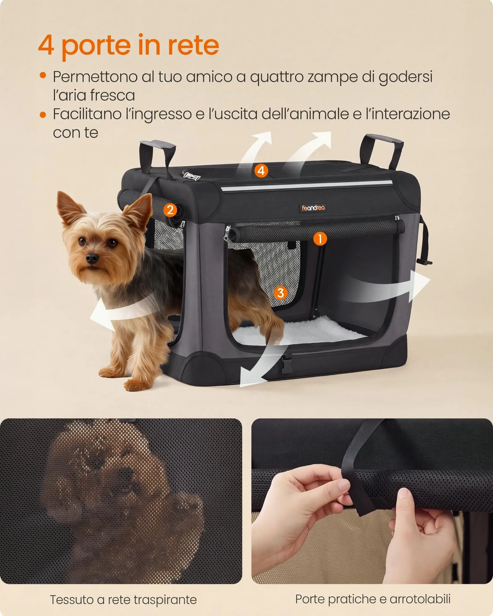 Feandrea Trasportino Pieghevole per Cani di Piccola Taglia - immagine 4