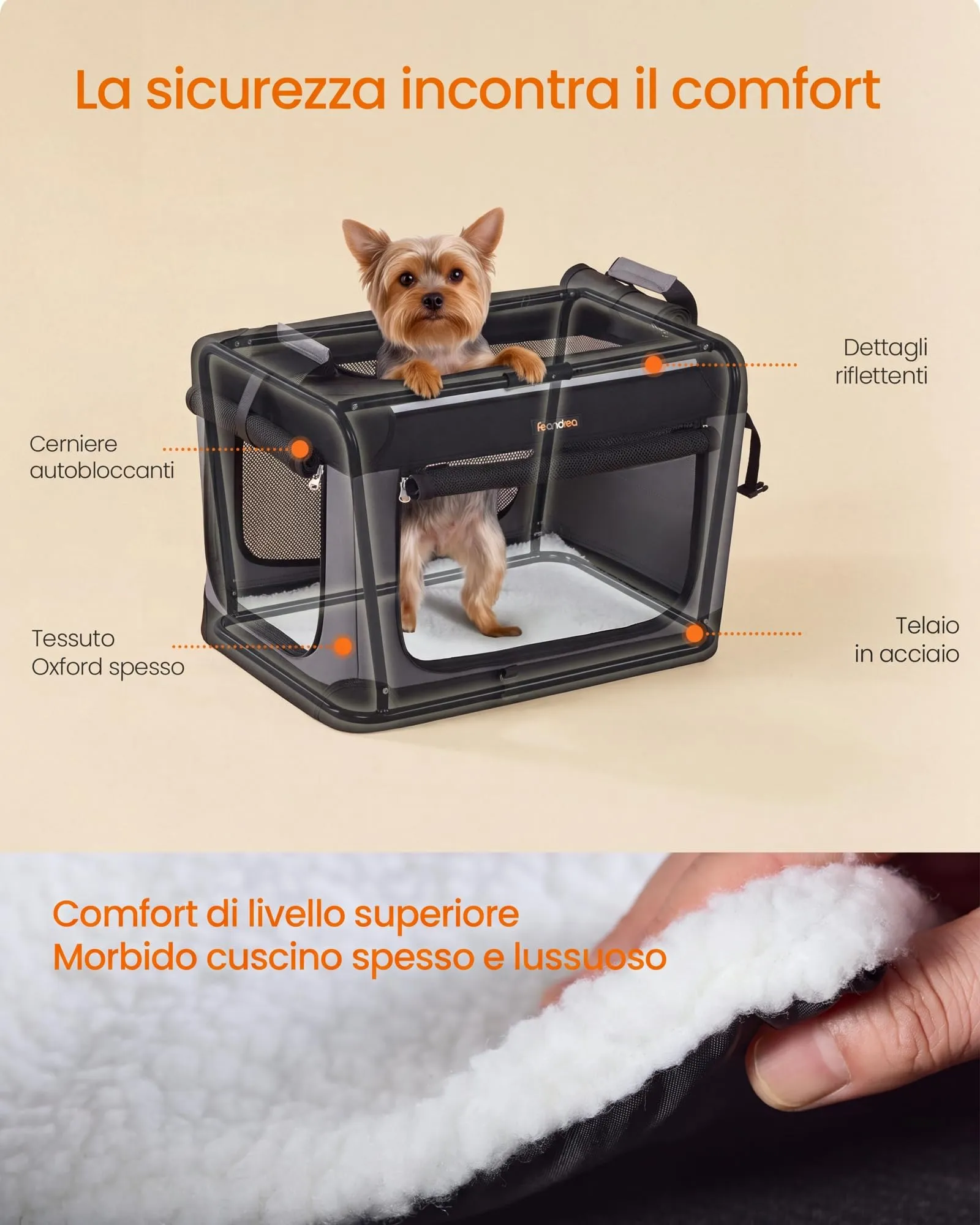 Feandrea Trasportino Pieghevole per Cani di Piccola Taglia - immagine 5