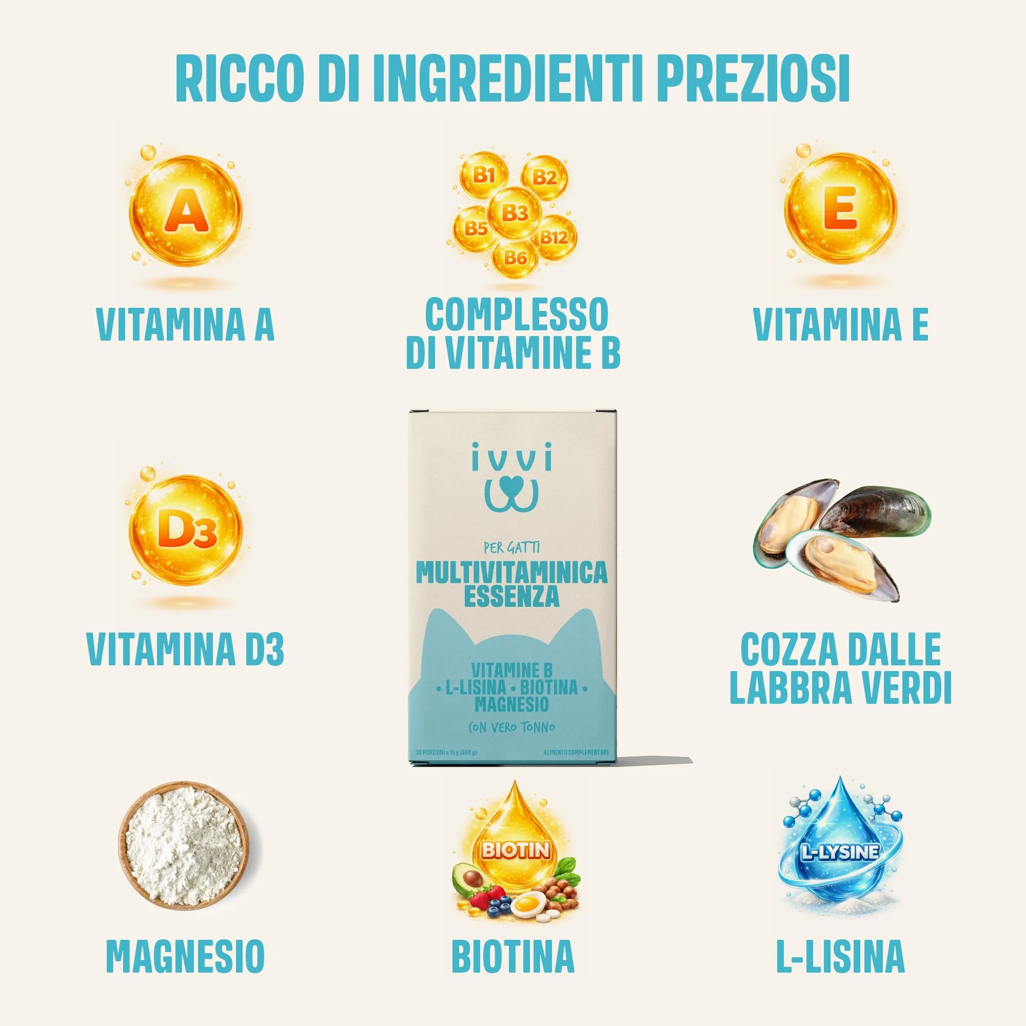 ivvi Essenza Multivitaminica per Gatti – snack cremoso con vero tonno – con vitamine del gruppo B, vitamine A, D3 ed E, biotina, L-lisina, magnesio e cozza verde – 30 x 15 g - immagine 2