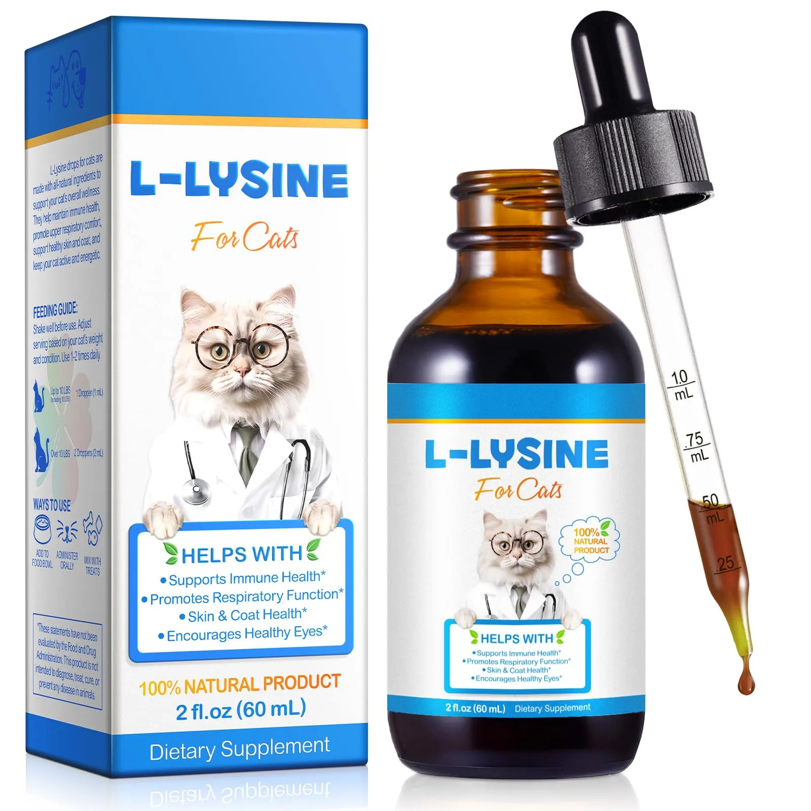 Gocce di L-Lisina per Gatti 60 ml – Supporto Naturale per la Salute degli Occhi e delle Vie Respiratorie | Gusto Pollo | Senza Cereali e Senza Glutine | Con Estratti di Erbe e Vitamine | Contro il - immagine 1