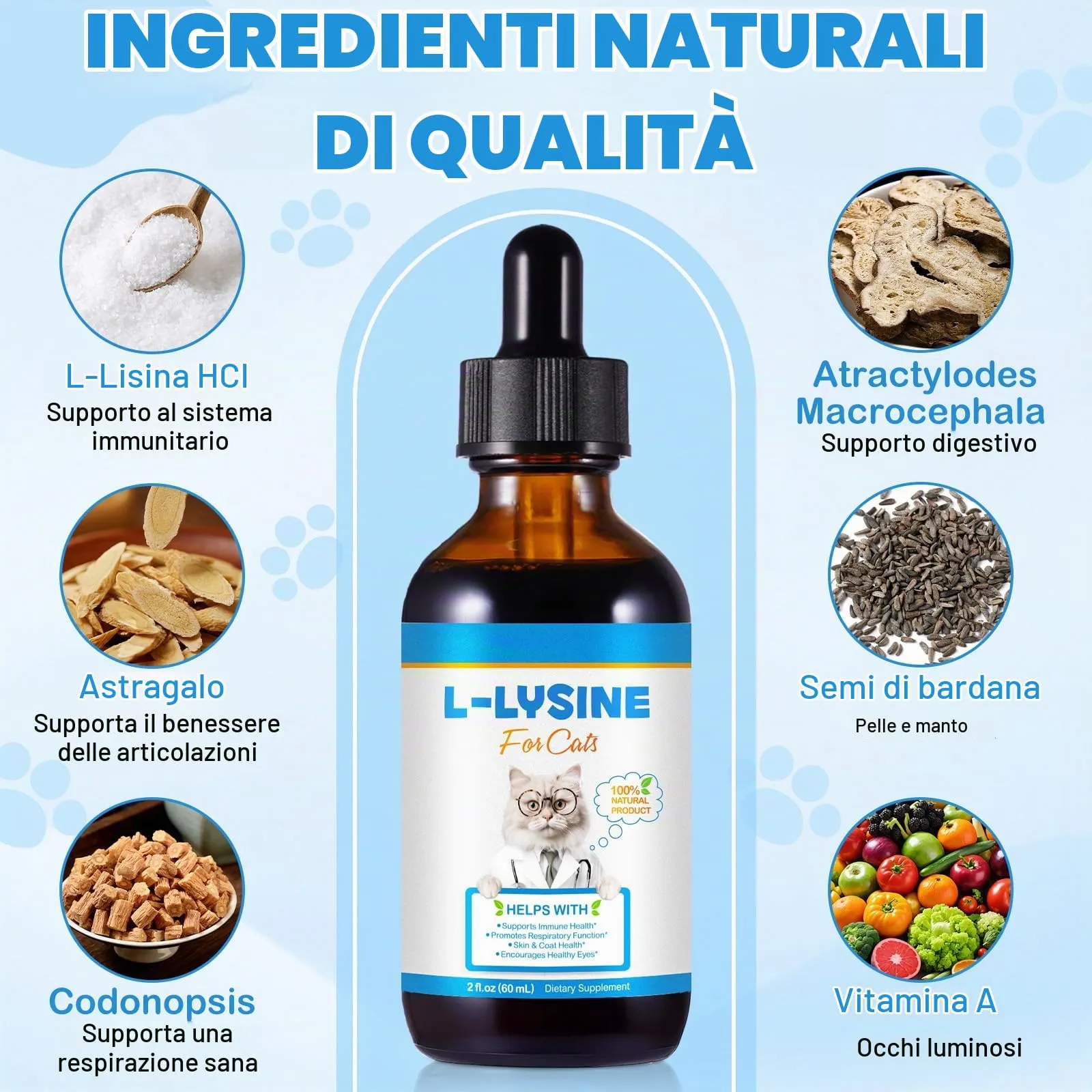 Gocce di L-Lisina per Gatti 60 ml – Supporto Naturale per la Salute degli Occhi e delle Vie Respiratorie | Gusto Pollo | Senza Cereali e Senza Glutine | Con Estratti di Erbe e Vitamine | Contro il - immagine 3