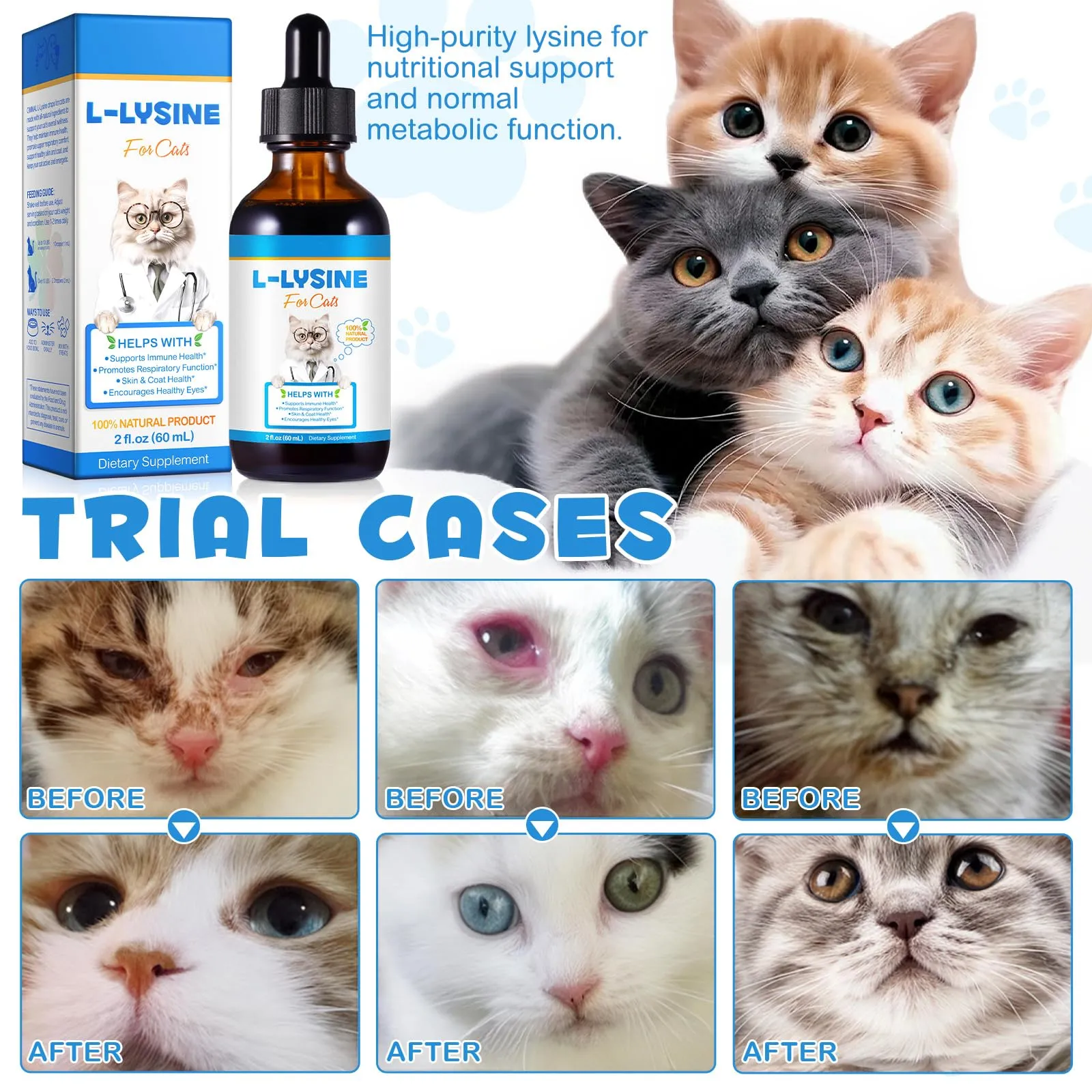 Gocce di L-Lisina per Gatti 60 ml – Supporto Naturale per la Salute degli Occhi e delle Vie Respiratorie | Gusto Pollo | Senza Cereali e Senza Glutine | Con Estratti di Erbe e Vitamine | Contro il - immagine 5
