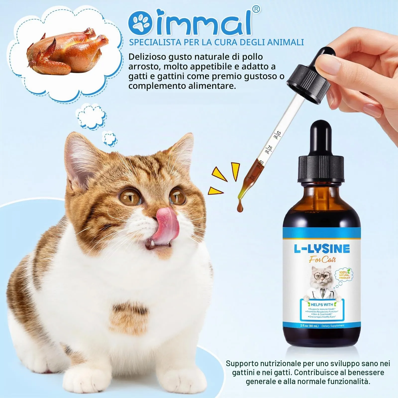 Gocce di L-Lisina per Gatti 60 ml – Supporto Naturale per la Salute degli Occhi e delle Vie Respiratorie | Gusto Pollo | Senza Cereali e Senza Glutine | Con Estratti di Erbe e Vitamine | Contro il - immagine 7