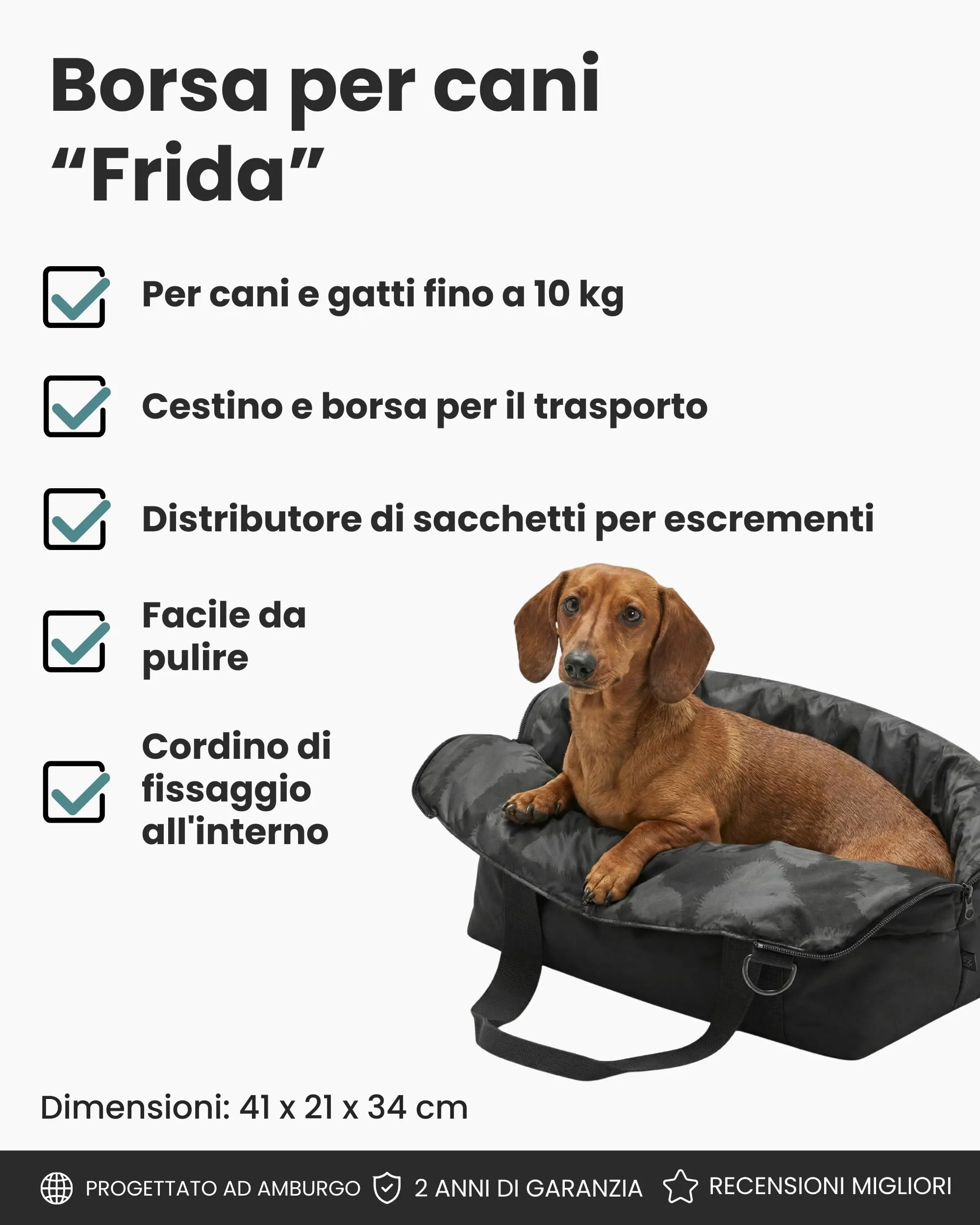 LARKSON Borsa per Cani Nero – Frida - immagine 2