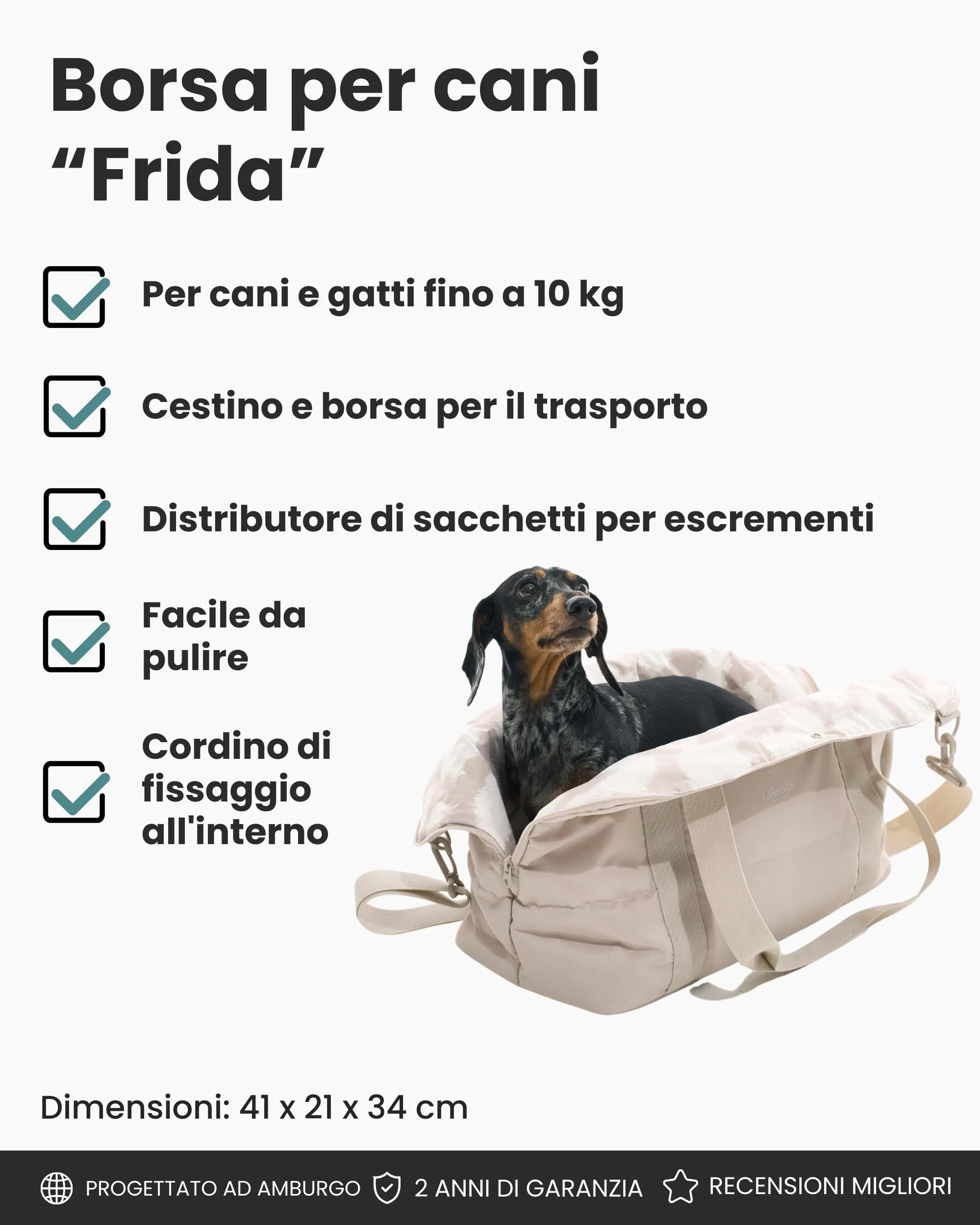 LARKSON Borsa per Cani Beige – Frida - immagine 2