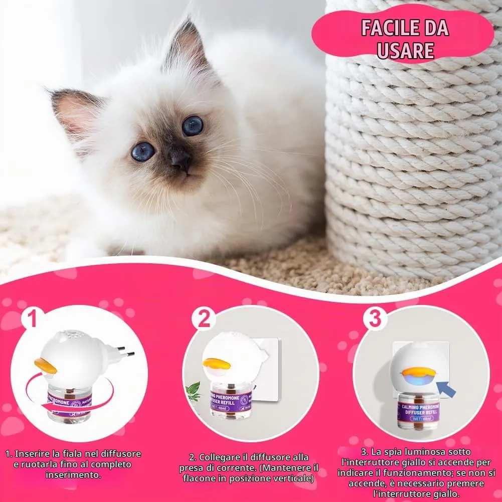 OSDUE Diffusore Feromoni per Gatti 4 in 1,3*30 Giorni Diffusore di Feromoni Calmanti per Gatti,con 1 Diffusores +3 Ricariche 48ml,Aiuta a risolvere i segni comuni di stress nei gattis,per Casa,Viaggi - immagine 7