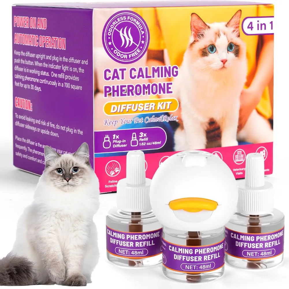 OSDUE Diffusore Feromoni per Gatti 4 in 1,3*30 Giorni Diffusore di Feromoni Calmanti per Gatti,con 1 Diffusores +3 Ricariche 48ml,Aiuta a risolvere i segni comuni di stress nei gattis,per Casa,Viaggi - immagine 9