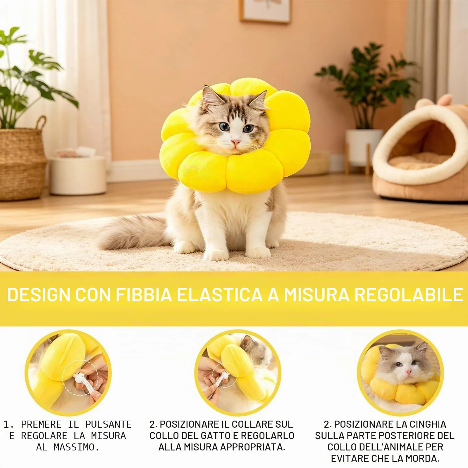 BIVYAX 1 Collare Protettivo per Gatto, Collare Elisabettiano Morbido per Gatto Post-Operatorio, collare gatto Anti-Leccatura a Forma di Fiore per Cani Piccoli e Gatti, Comodo e Regolabile - immagine 3
