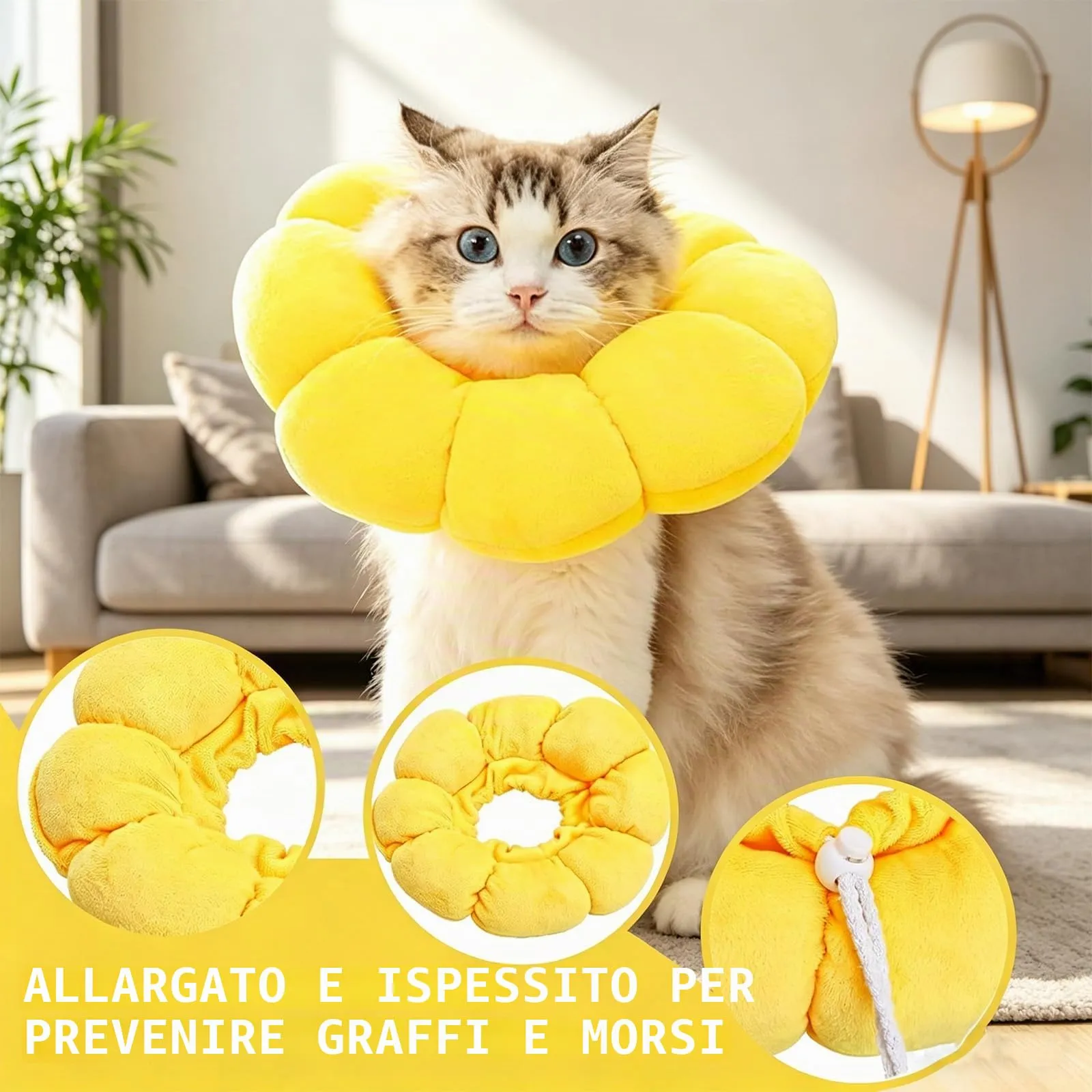 BIVYAX 1 Collare Protettivo per Gatto, Collare Elisabettiano Morbido per Gatto Post-Operatorio, collare gatto Anti-Leccatura a Forma di Fiore per Cani Piccoli e Gatti, Comodo e Regolabile - immagine 4