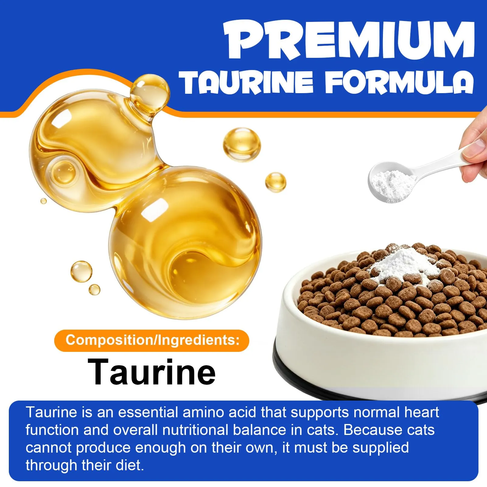 Taurin Gatto | Integratore alimentare ad alta purezza (99%) per cuore e vista | Taurina in polvere per gatti per gatti, adulti e anziani – Ideale per cibo da barba, umido e secco – tutte le fasi della - immagine 5