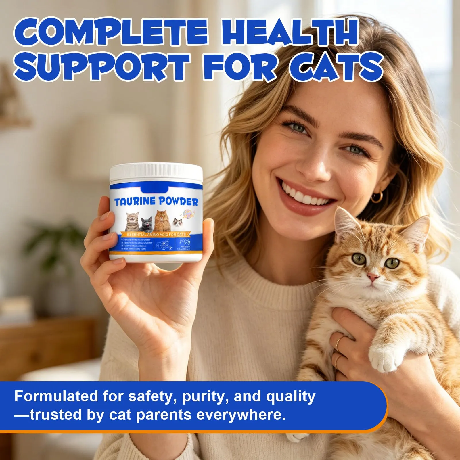 Taurin Gatto | Integratore alimentare ad alta purezza (99%) per cuore e vista | Taurina in polvere per gatti per gatti, adulti e anziani – Ideale per cibo da barba, umido e secco – tutte le fasi della - immagine 7