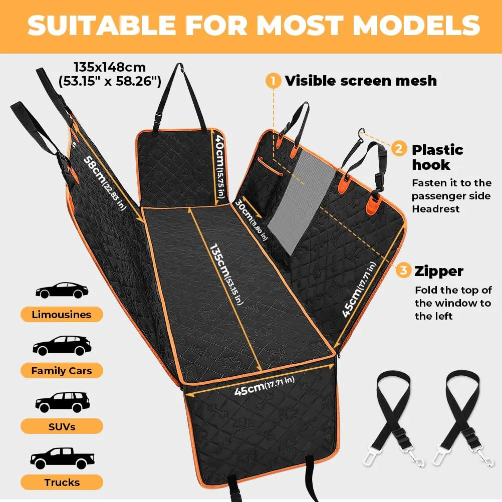 KYG Coprisedile Auto per Cani con Telo Extra Rmovibile Telo Auto per Cani Impermeabile e Resistente Telo Cane Auto Sedili Posteriori con Finestra in Rete, Facile da Pulire, Antiscivolo e Antigraffio - immagine 5
