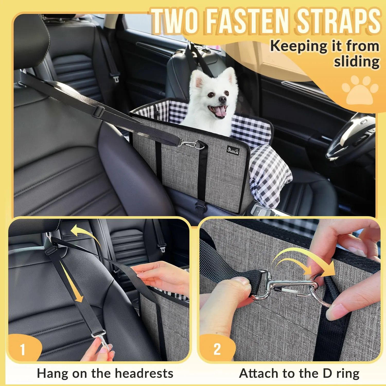 SlowTon Seggiolino Auto per Cani Console, Seggiolino Rialzato per Animali con Cintura di Sicurezza e Cuscini Morbidi, Consolle Centrale Anti-Crollo con Supporto Staccabile, Trasportini Portatili - immagine 2