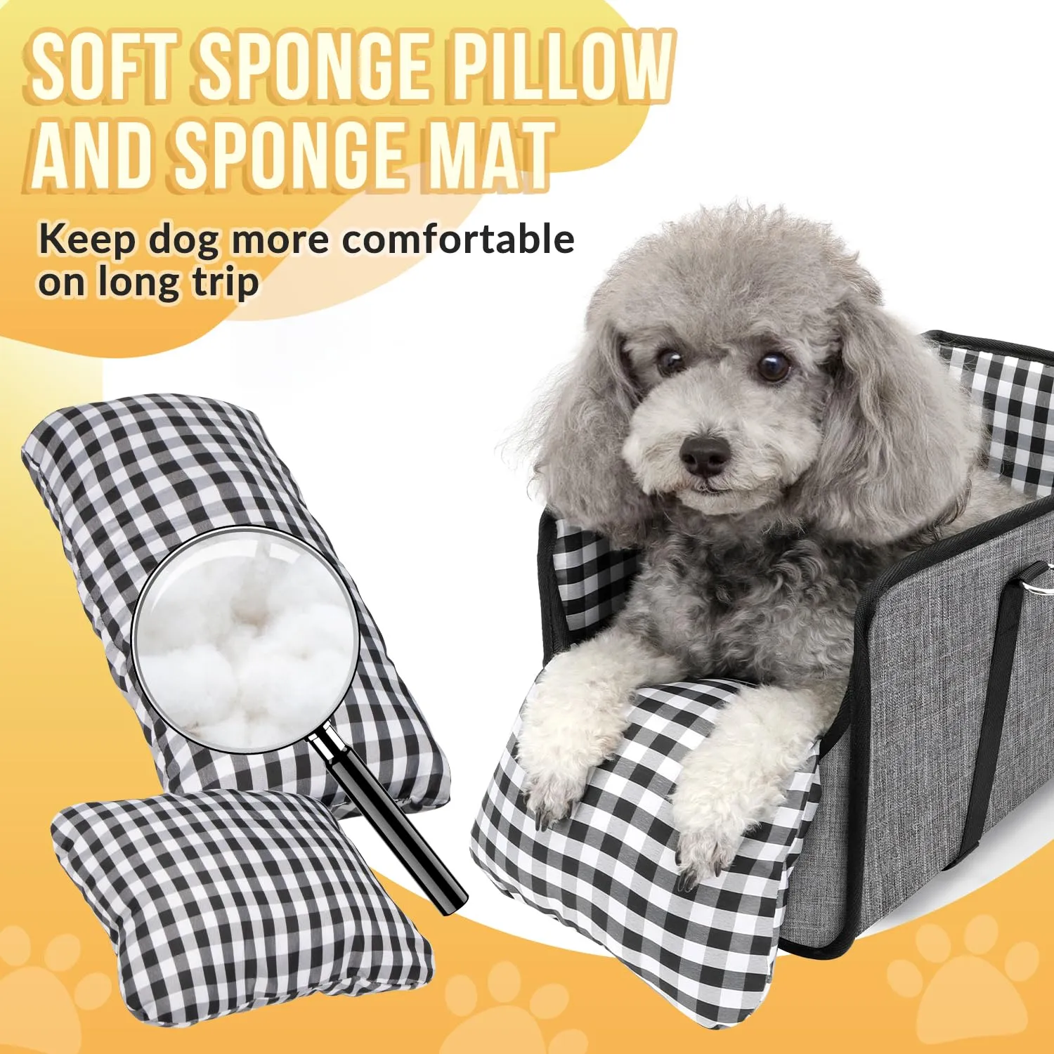 SlowTon Seggiolino Auto per Cani Console, Seggiolino Rialzato per Animali con Cintura di Sicurezza e Cuscini Morbidi, Consolle Centrale Anti-Crollo con Supporto Staccabile, Trasportini Portatili - immagine 4