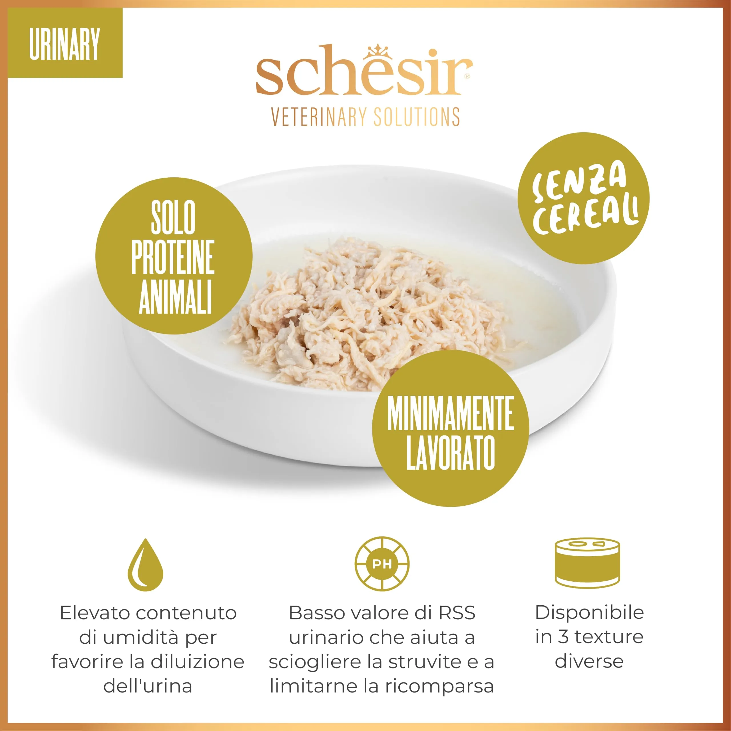 Schesir Veterinary Solutions Urinary Mousse al Pollo, Alimento Umido Dietetico per Gatti Adulti, Supporto per Dissoluzione Calcoli di Struvite e Salute Vie Urinarie, 8 x 80 g - immagine 3